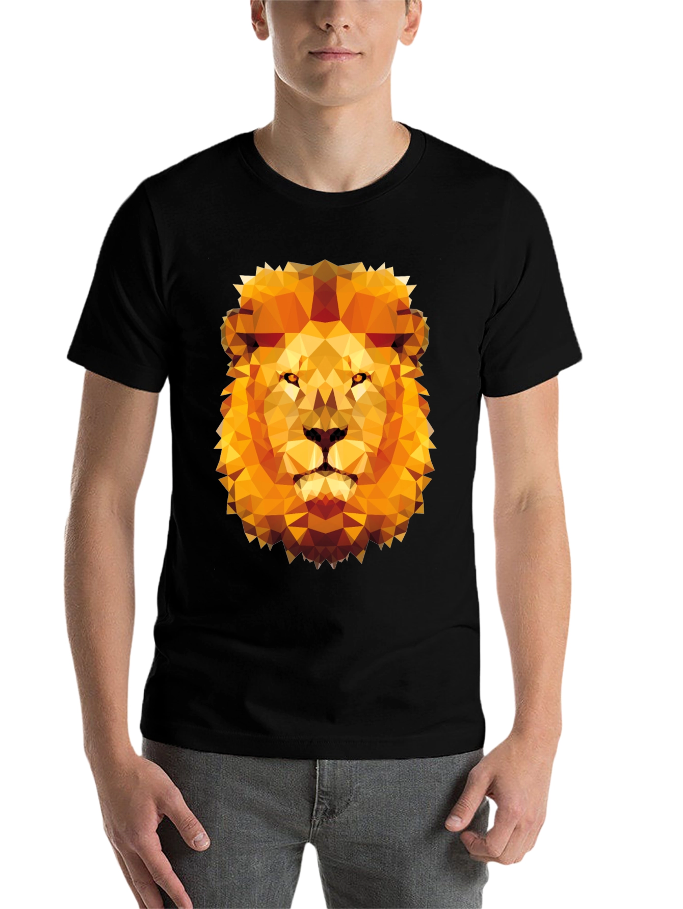 Black Geometric Lion Graphic Tee - Modern Style view 7