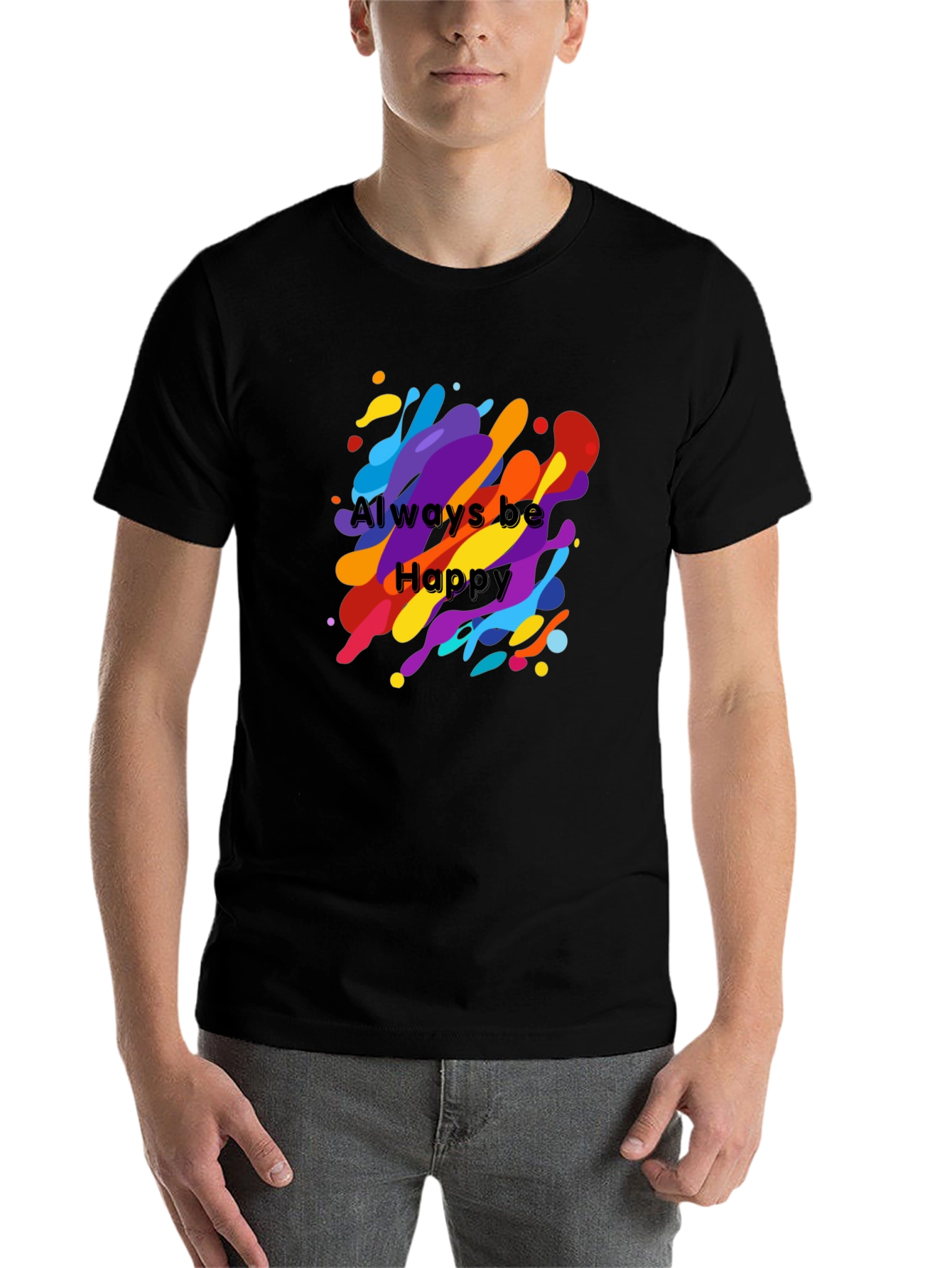 Black Always Be Happy Graphic Tee - Vibrant Color Splash view 7