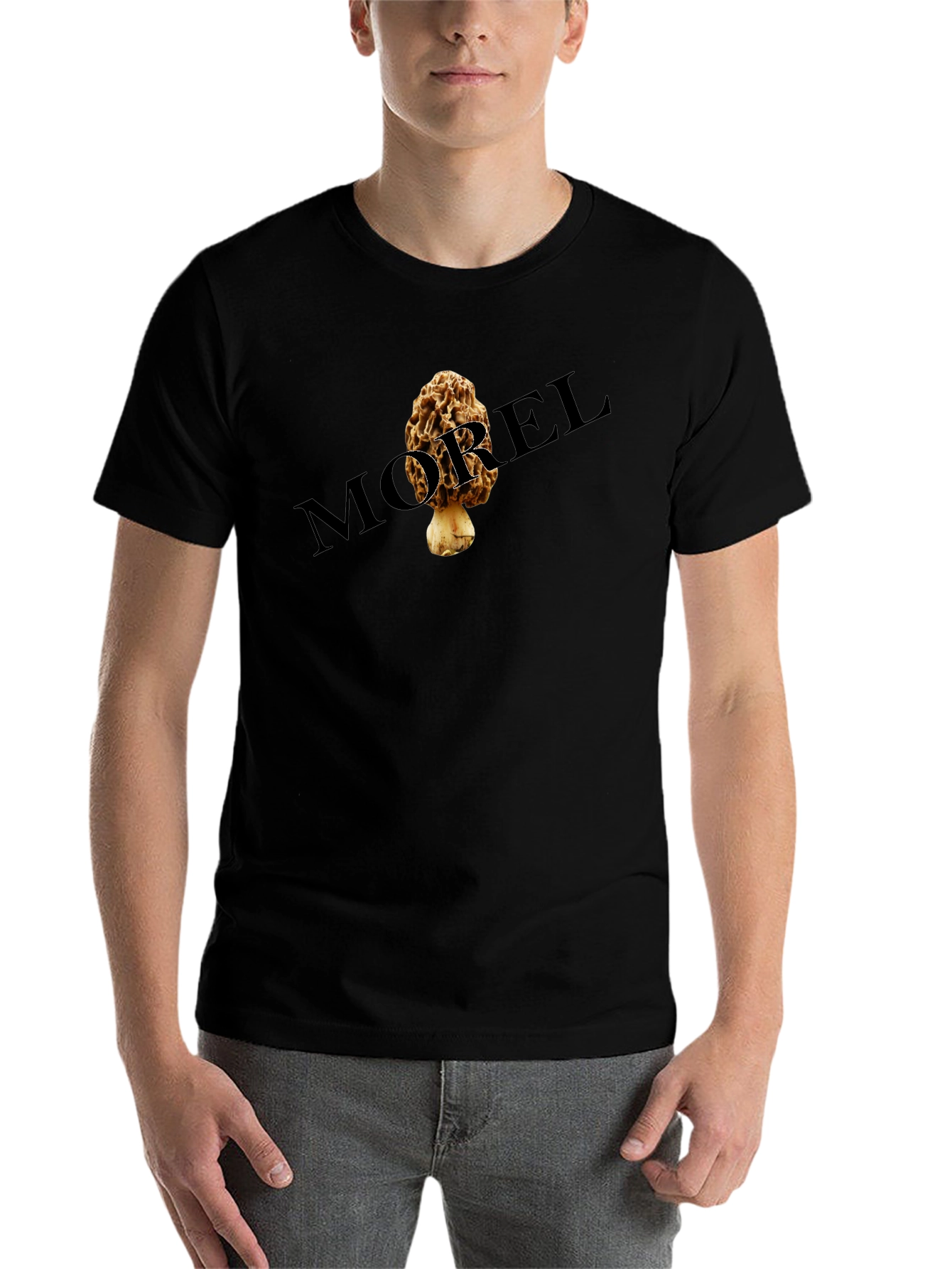 Black Morel Mushroom Graphic Tee - Black Unisex T-Shirt view 7
