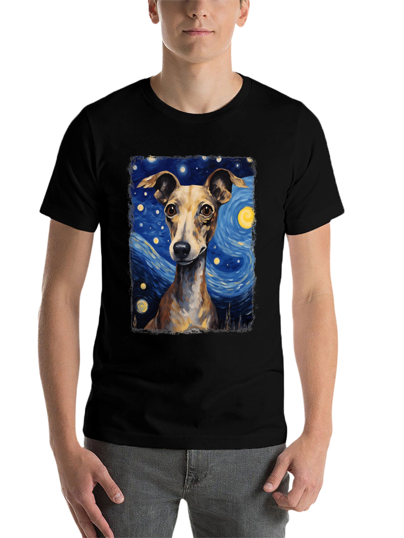 Black Starry Night Dog T-Shirt - Unique Artistic Tee view 7