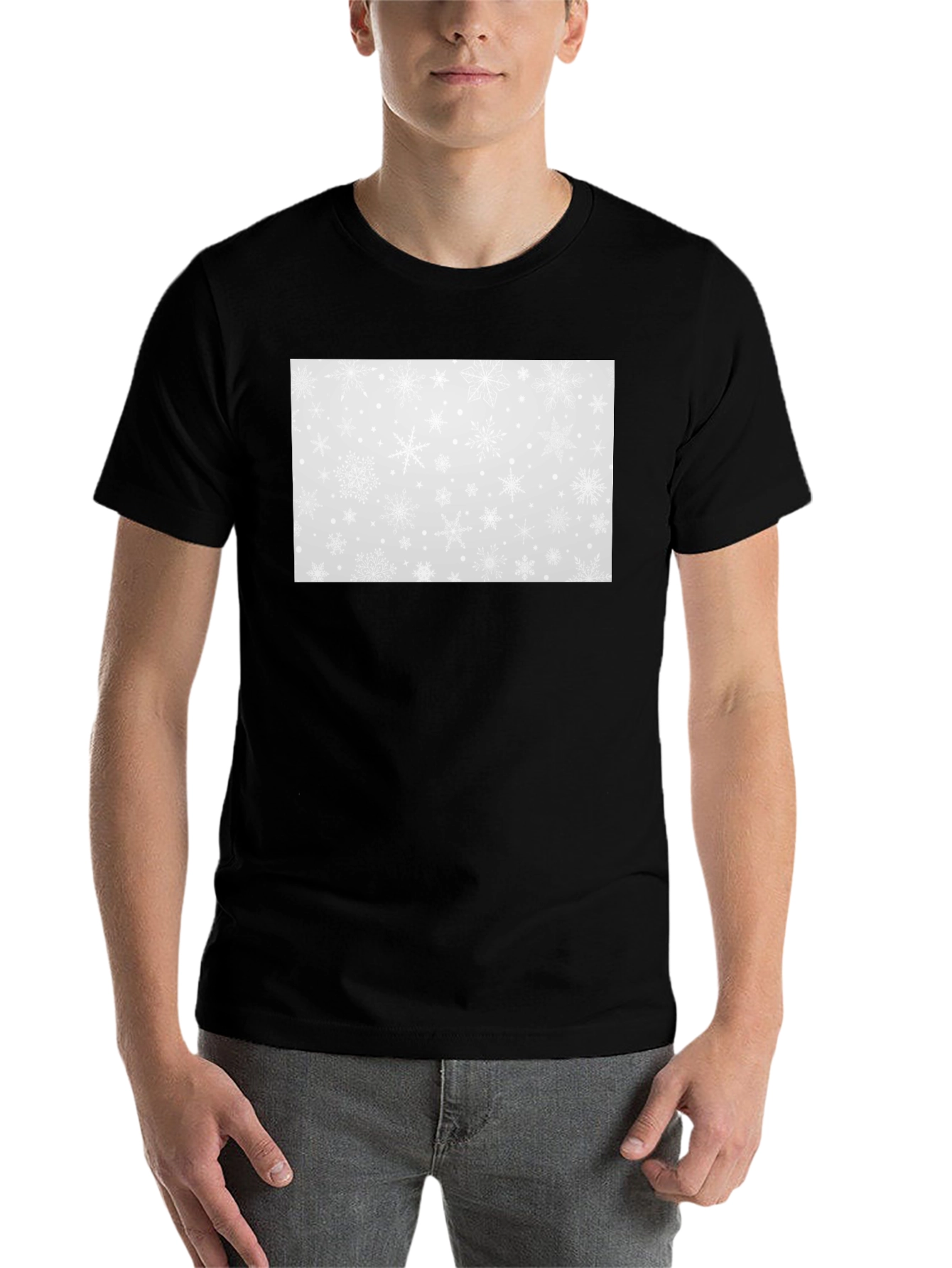 Black Snowflake Pattern Black T-Shirt view 7