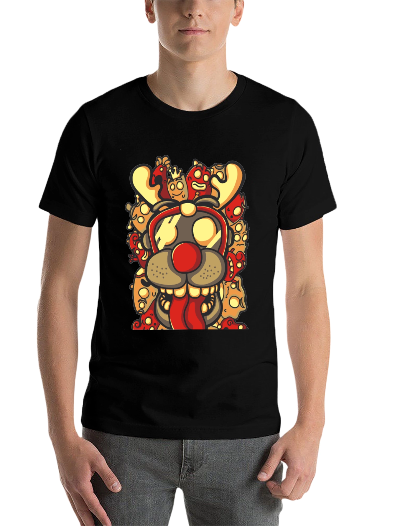 Black Cartoon Reindeer Graphic Black T-Shirt view 7