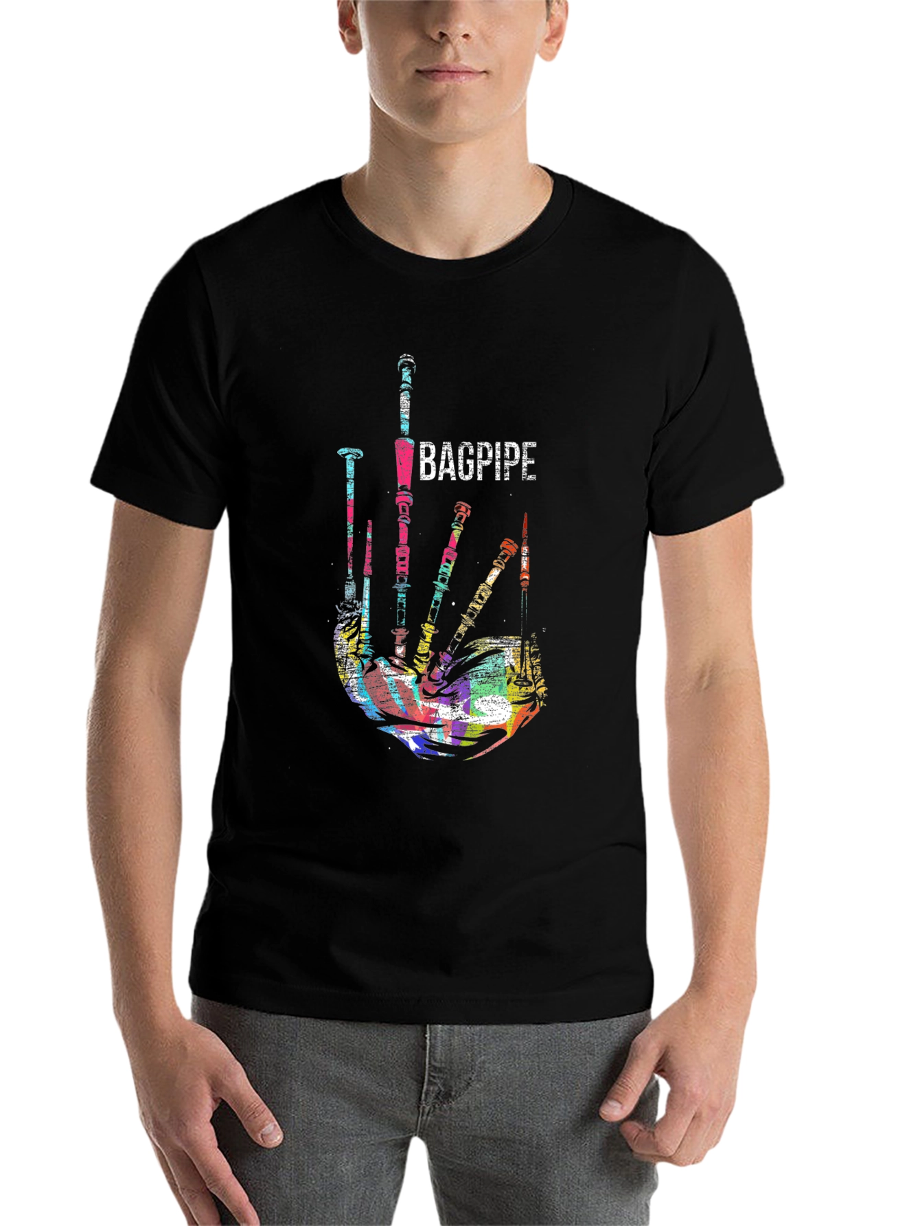 Black Bagpipe Graphic Black T-Shirt Unique Music Tee view 7