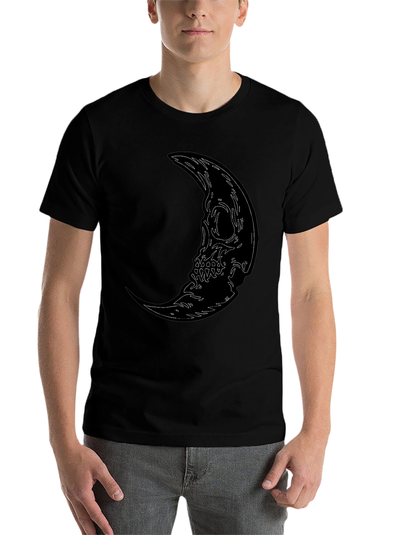 Black Skull Moon Graphic Tee - Men's Black T-Shirt view 7