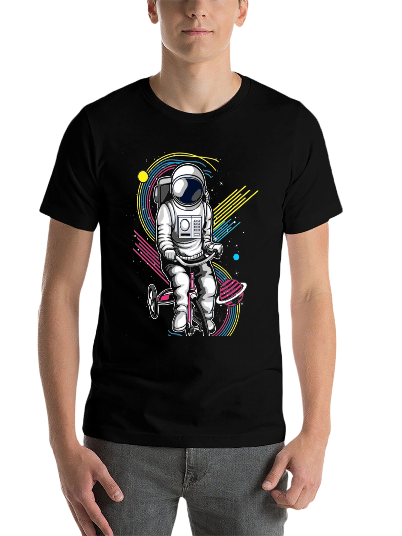 Black Astronaut on Tricycle Graphic T-Shirt view 7