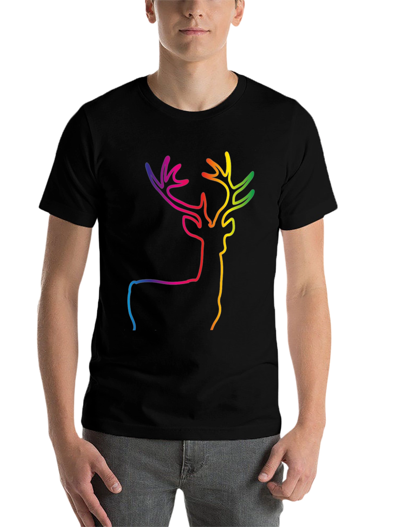 Black Rainbow Deer Graphic Tee - Stylish Black T-Shirt view 7