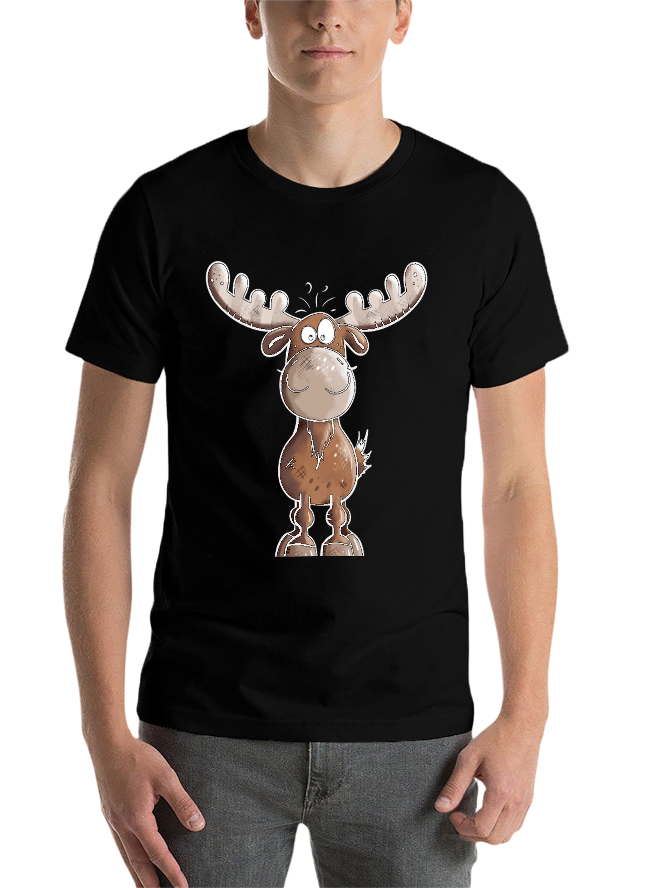 Black Cartoon Moose Graphic Tee - Black T-Shirt view 7