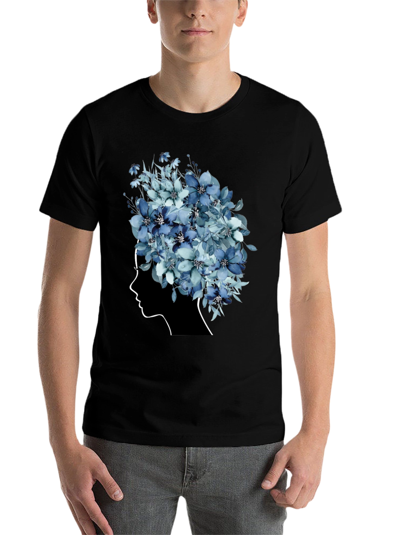 Black Floral Silhouette Graphic Tee - Modern Artistic Design view 7