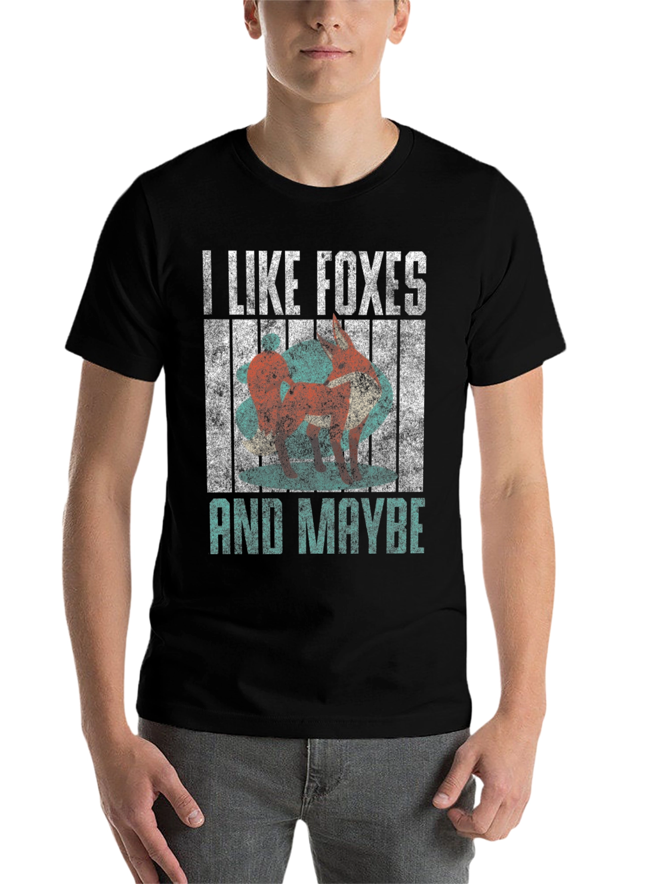 Black I Like Foxes and Maybe T-Shirt - Funny Fox Lover Tee view 7
