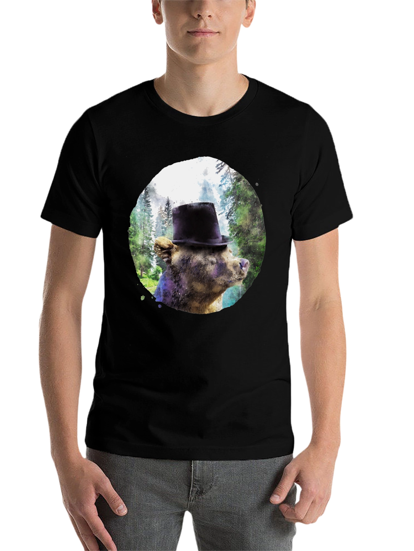Black Bear in Top Hat Graphic Tee - Unique Forest Design view 7