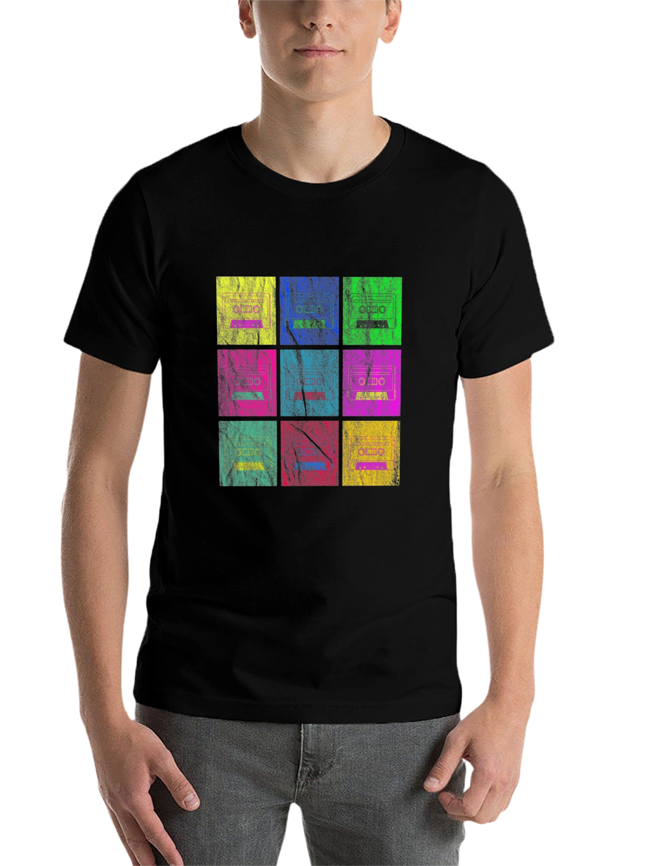 Black Retro Cassette Tape Grid T-Shirt view 7