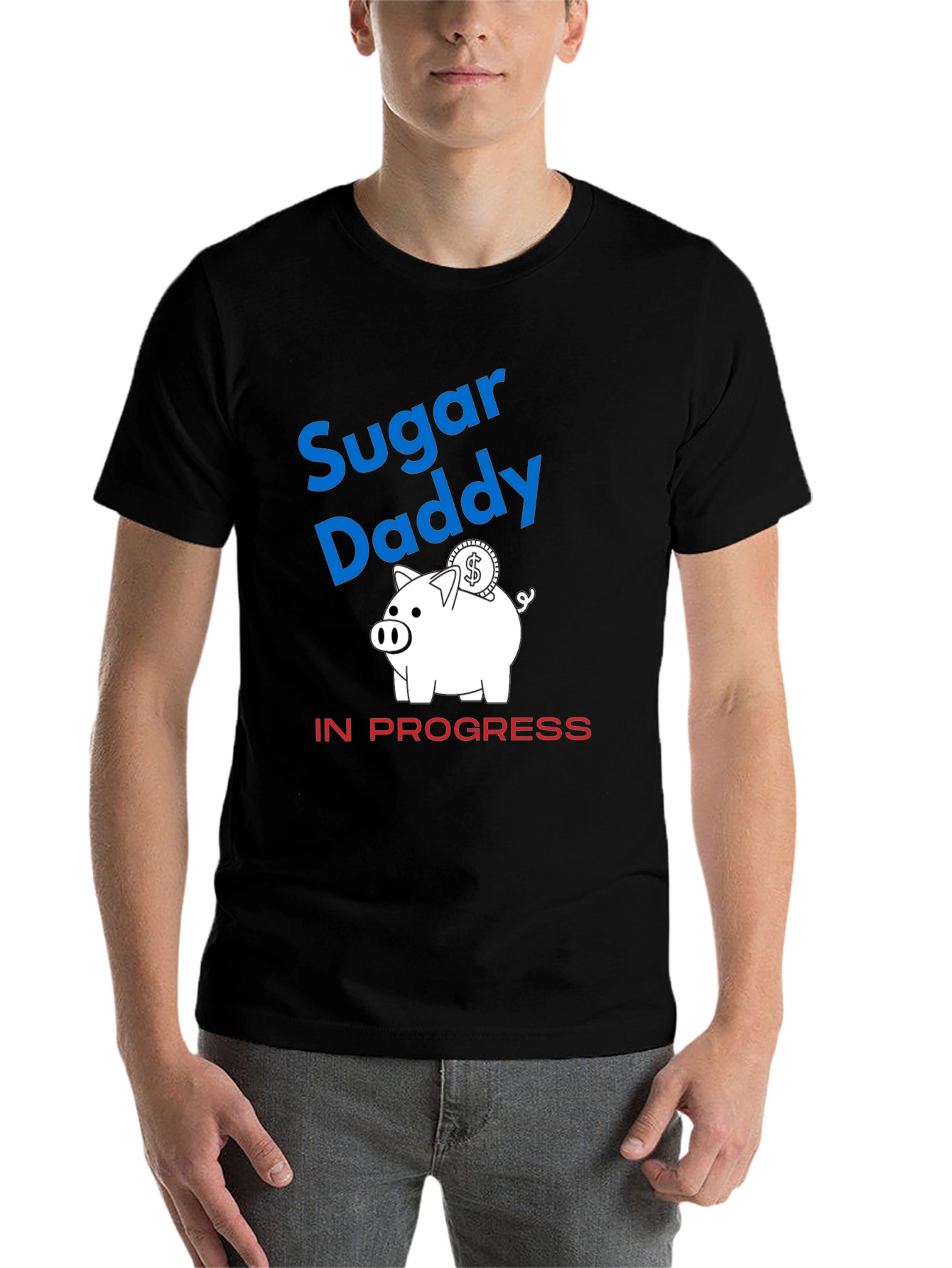 Black Sugar Daddy in Progress Piggy Bank Funny Graphic T-Shirt view 7