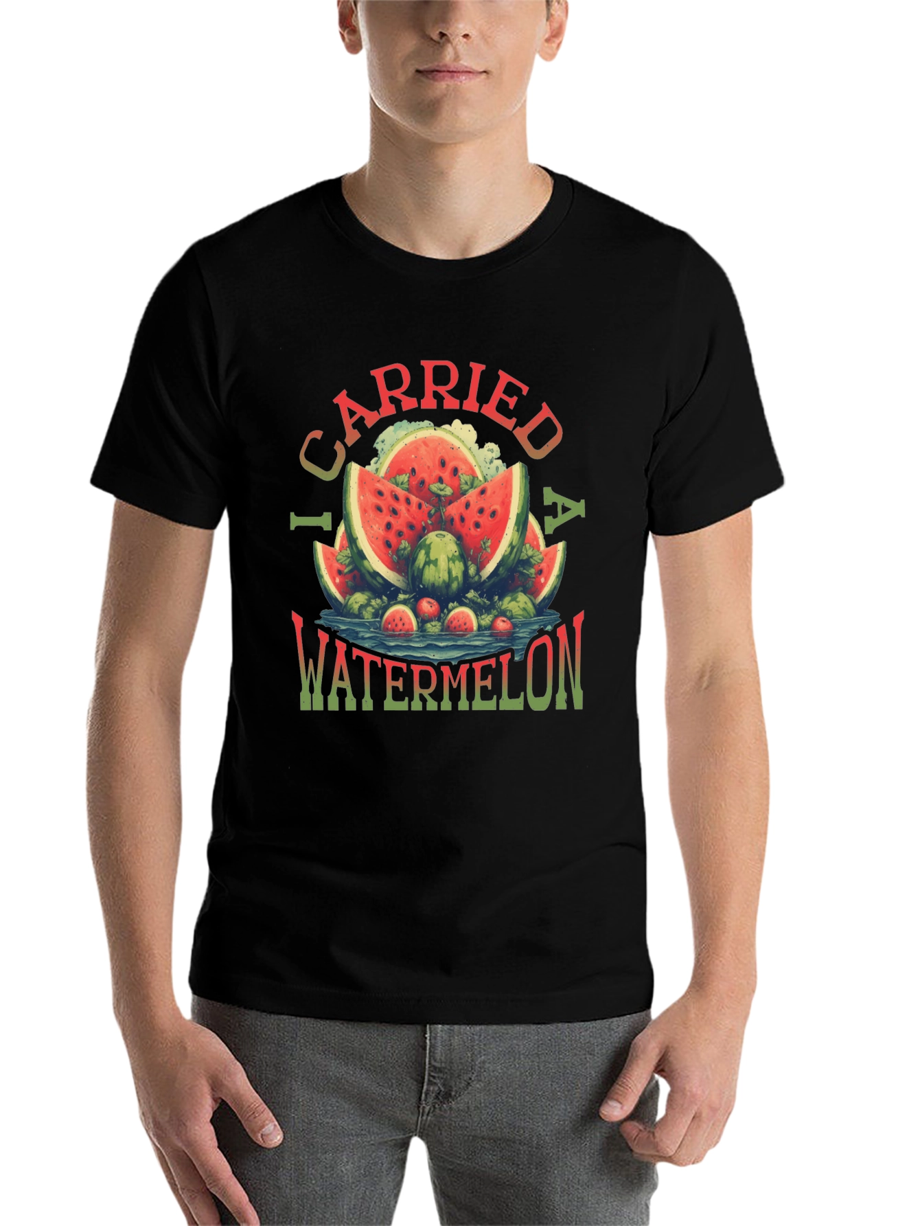 Black I Carried a Watermelon T-Shirt - Funny Summer Tee view 7