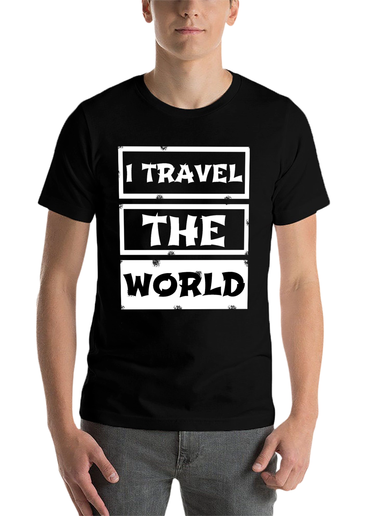 Black I Travel The World Graphic Tee - Black Cotton Casual T-Shirt view 7