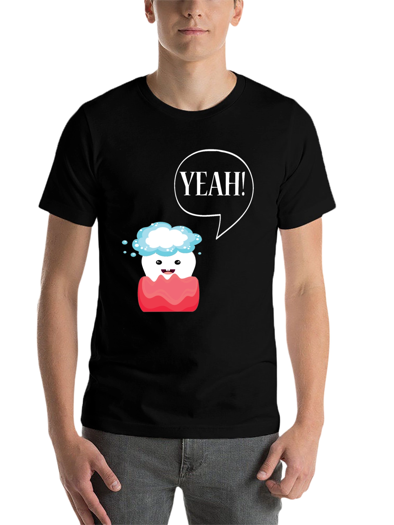 Black Yeah! Cartoon Tooth Black T-Shirt view 7