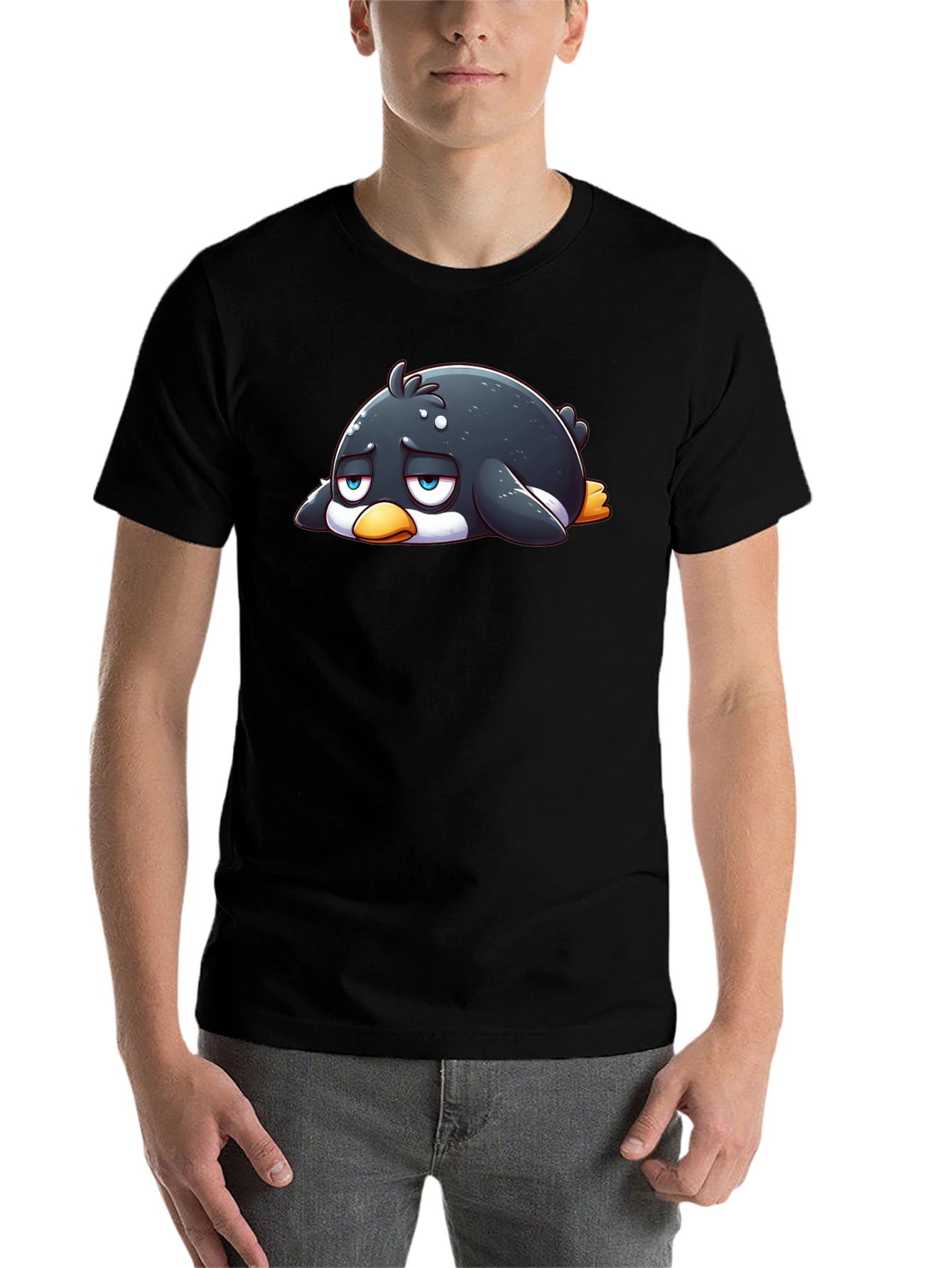 Black Sad Penguin Graphic Tee - Black Cotton Blend view 7