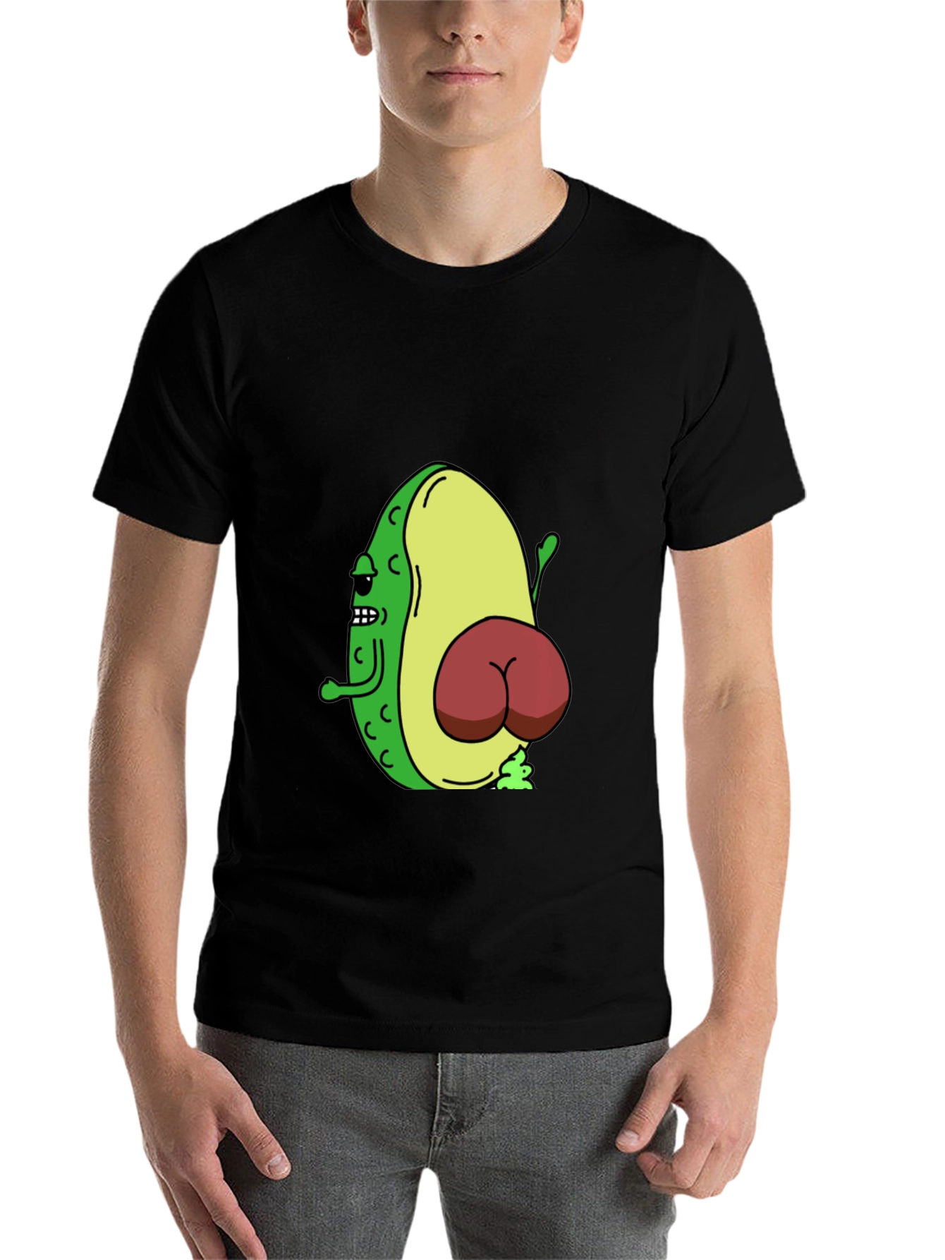 Black Funny Avocado Butt T-Shirt - Black view 7