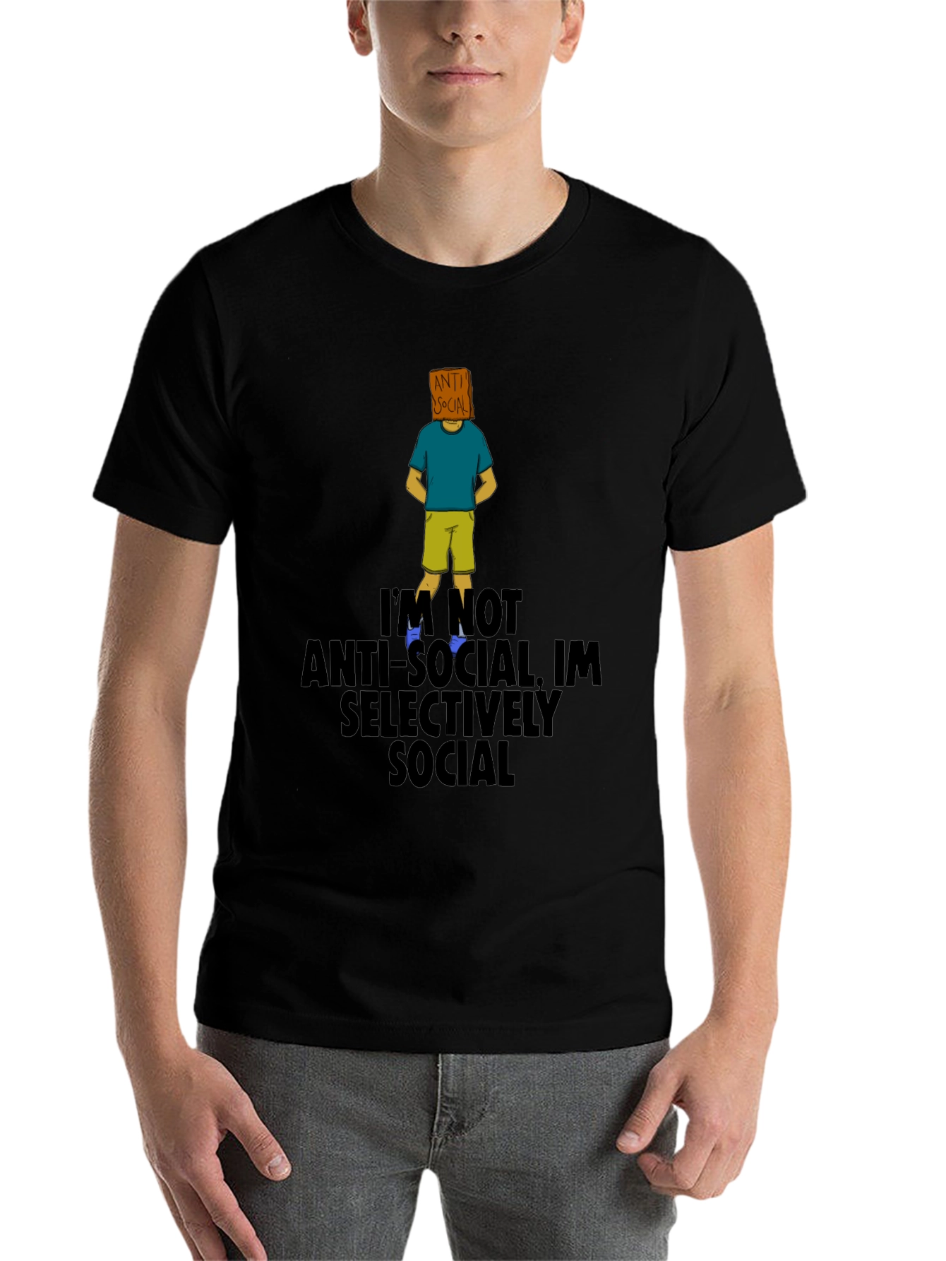 Black Anti-Social Selectively Social T-Shirt view 7