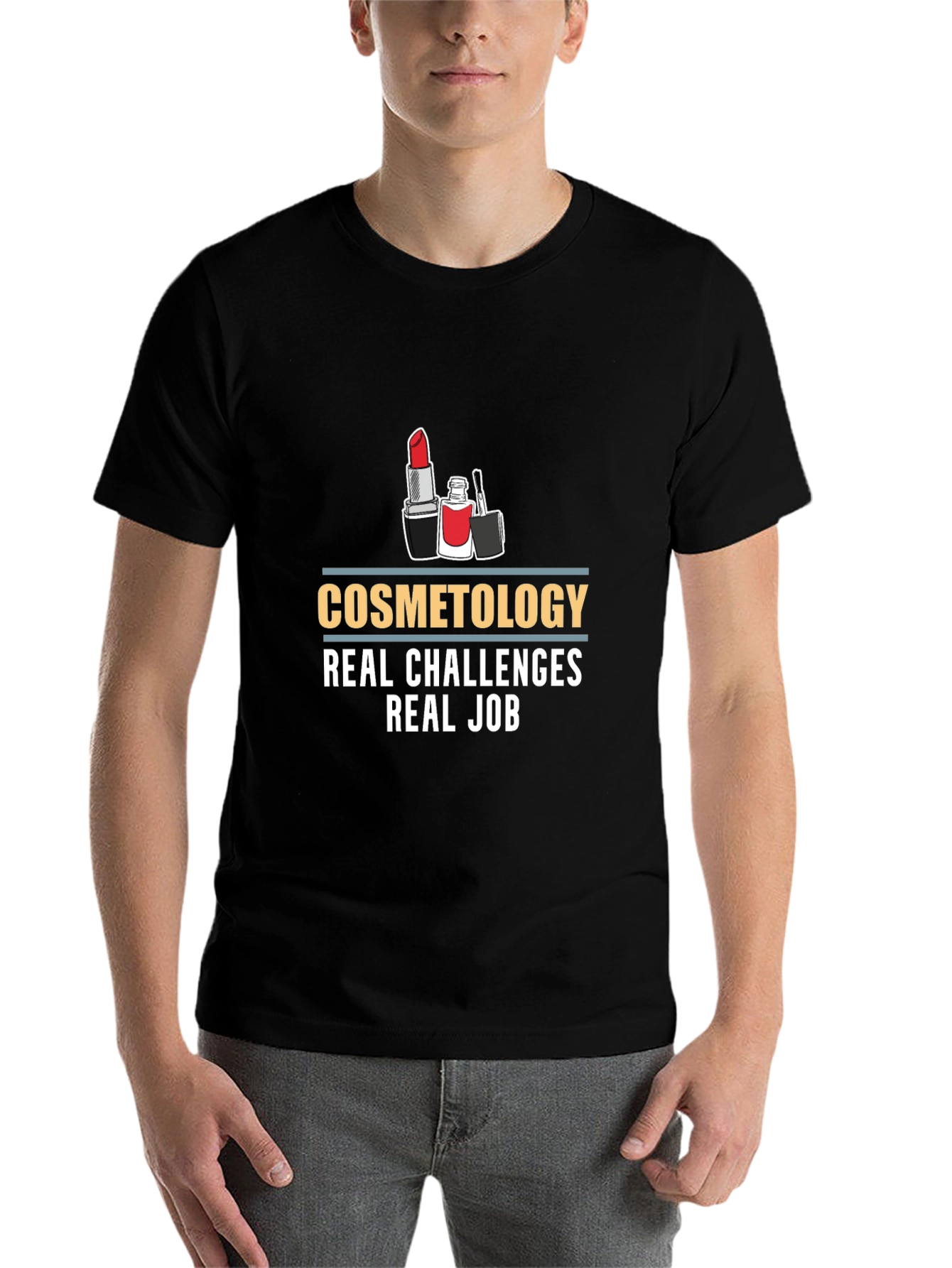 Black Cosmetology Real Challenges Black T-Shirt view 7