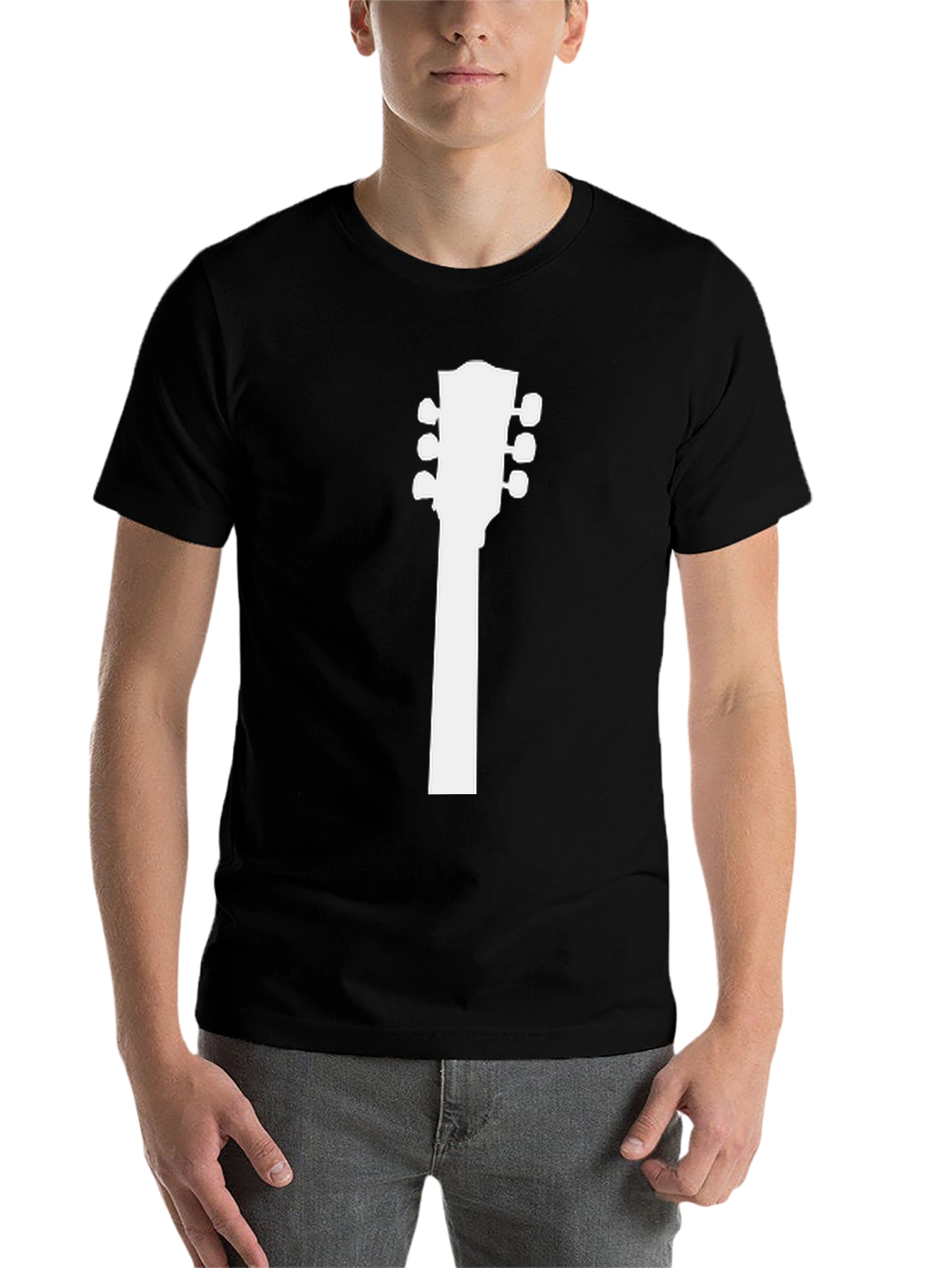 Black Guitar Headstock Graphic Tee - Black Cotton Shirt view 7