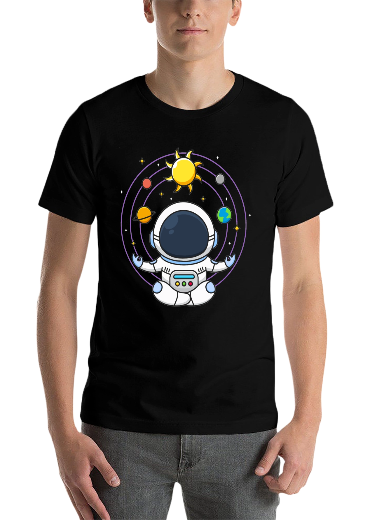 Black Astronaut Meditation T-Shirt - Black Cotton Blend view 7