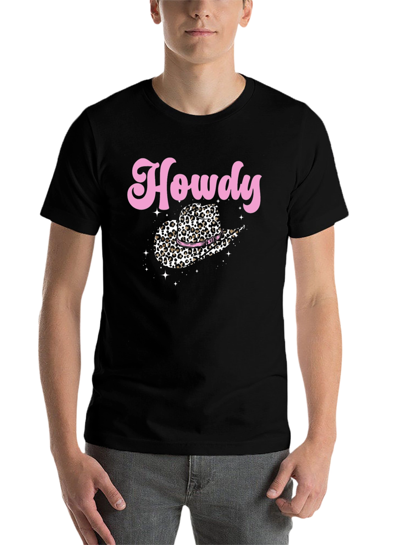 Black Howdy Leopard Cowboy Hat Graphic Tee view 7