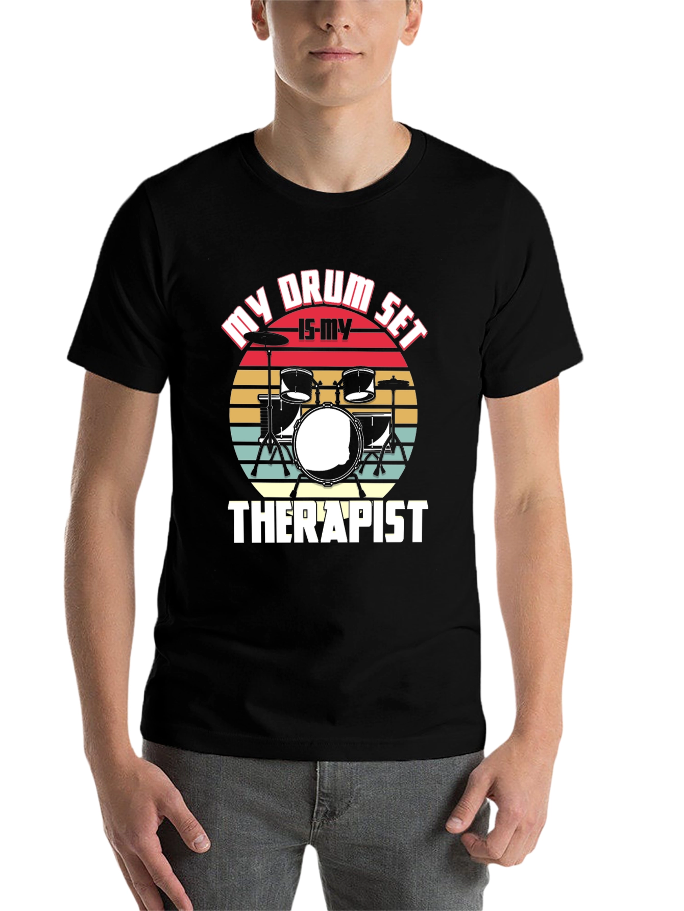 Black My Drum Set Is My Therapist T-Shirt view 7