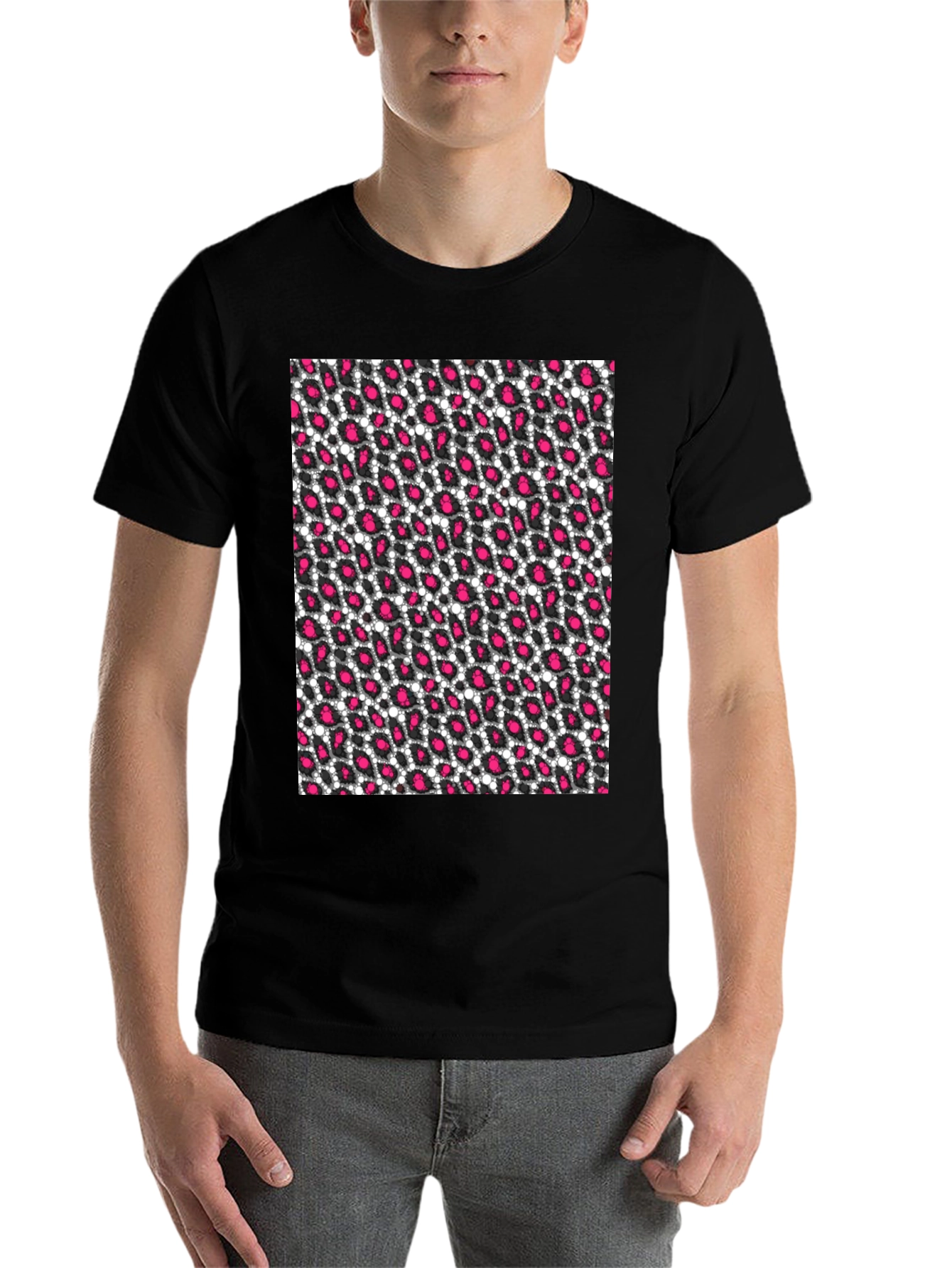 Black Black T-Shirt with Pink Leopard Print view 7