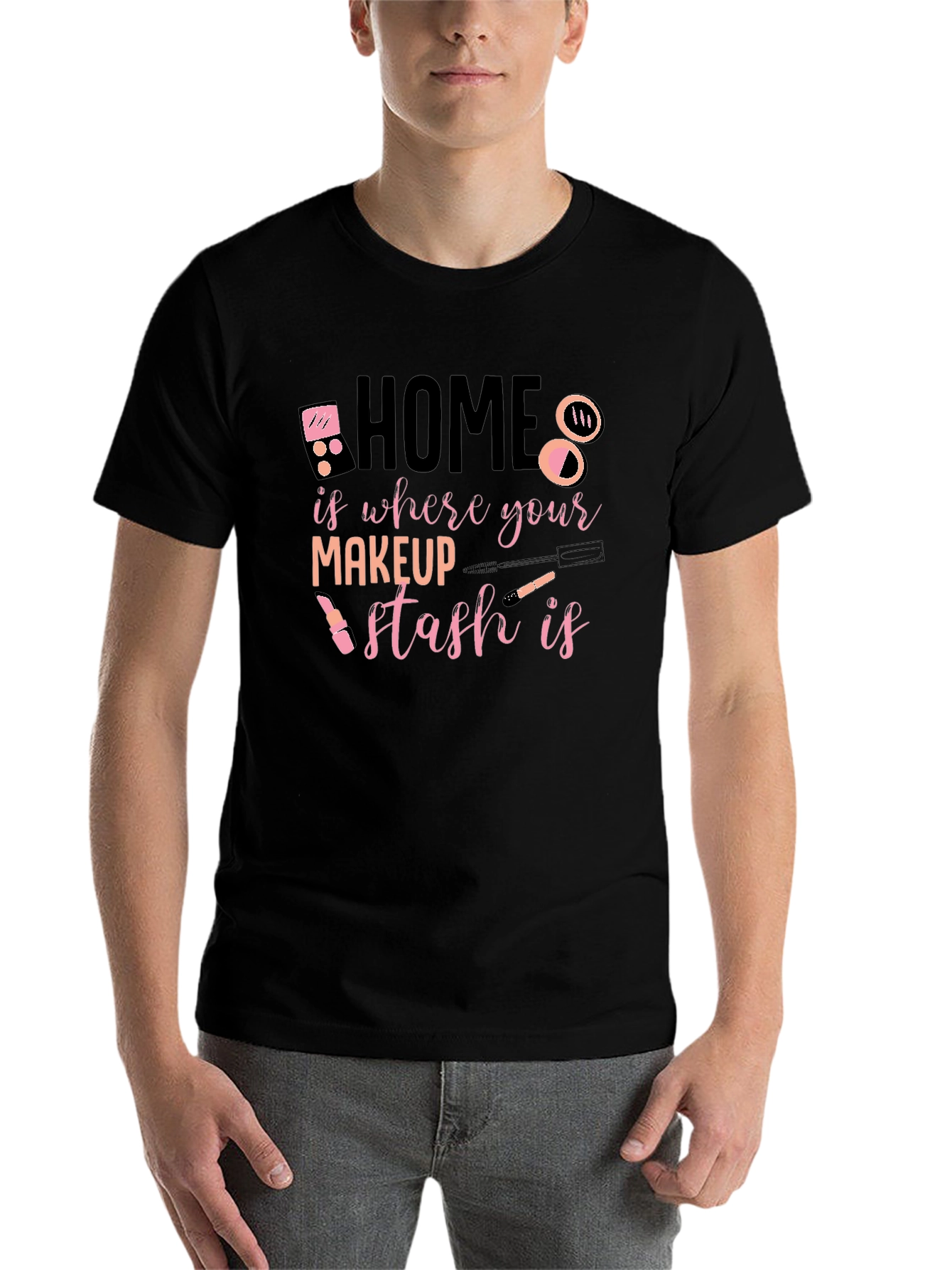 Black Home is Where Your Makeup Stash Is T-Shirt view 7