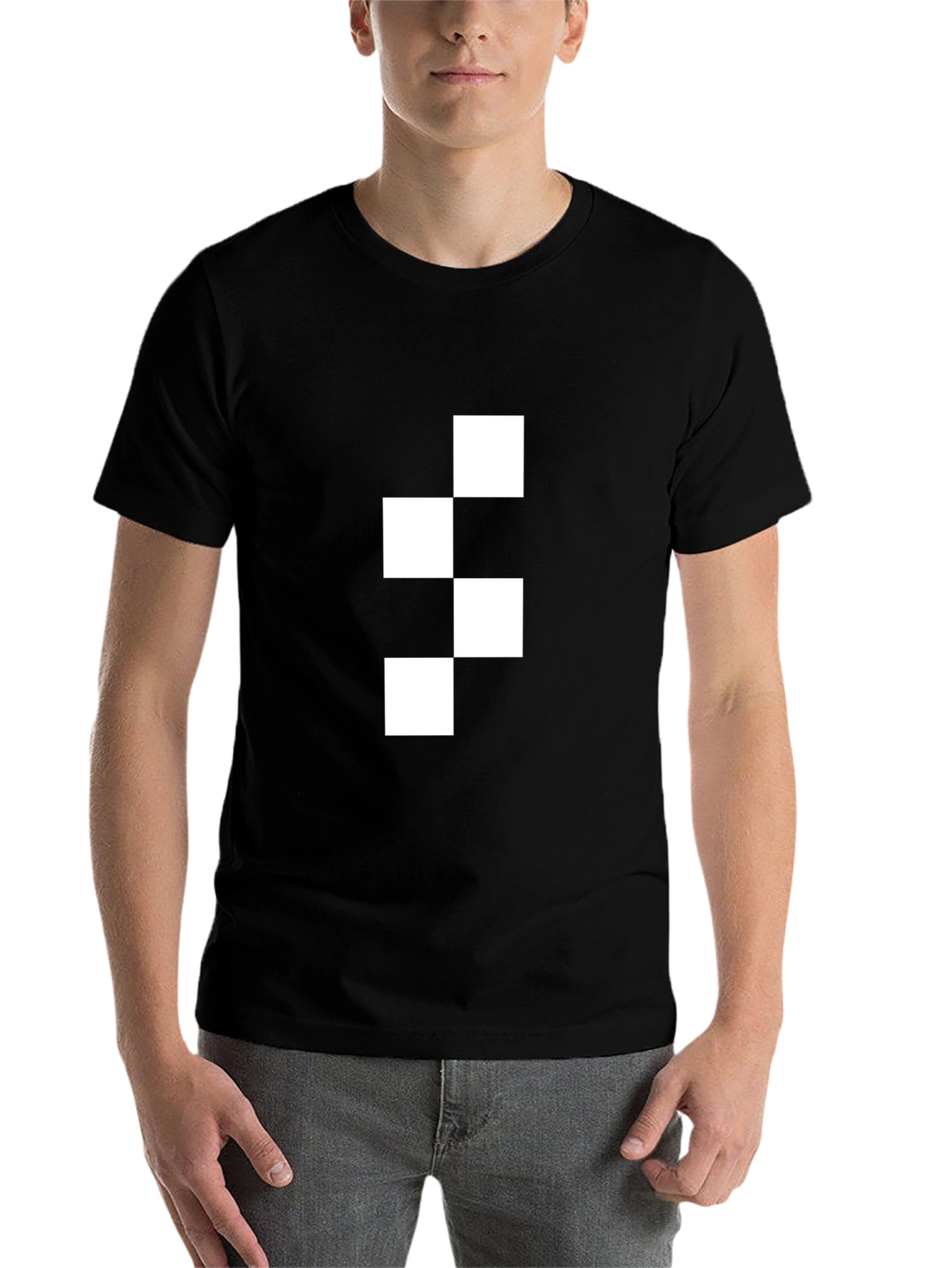 Black Modern Checkered Block Graphic Tee - Black view 7