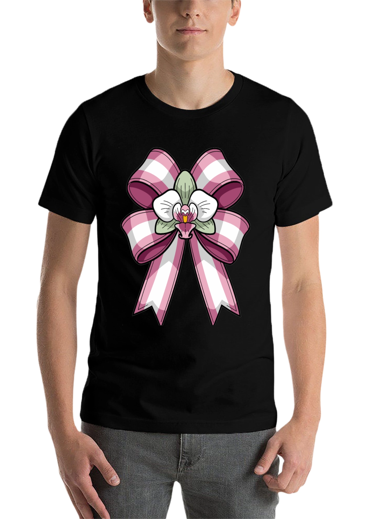 Black Orchid Bow Graphic Tee - Stylish Casual Wear view 7
