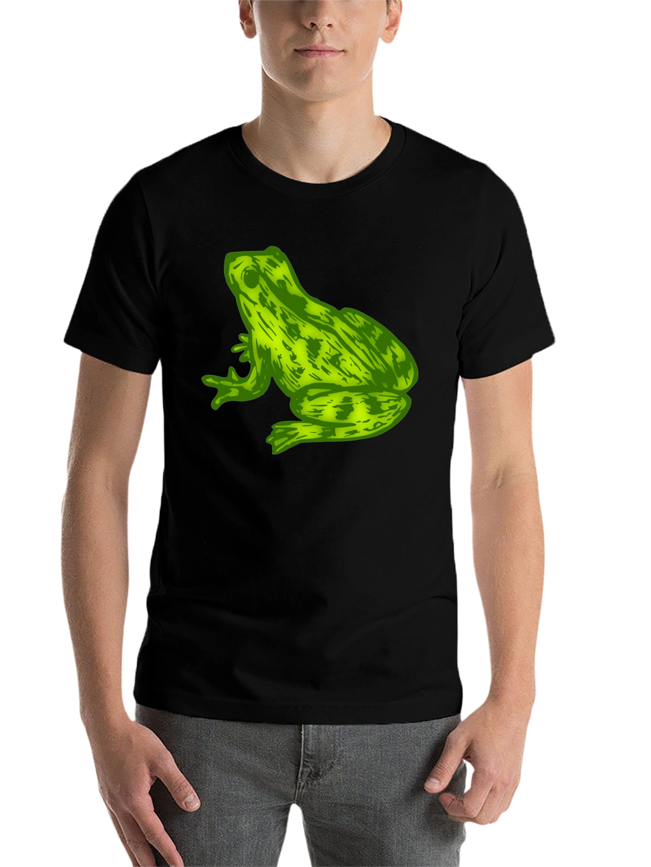 Black Frog Graphic Print Men's T-Shirt - Black view 7