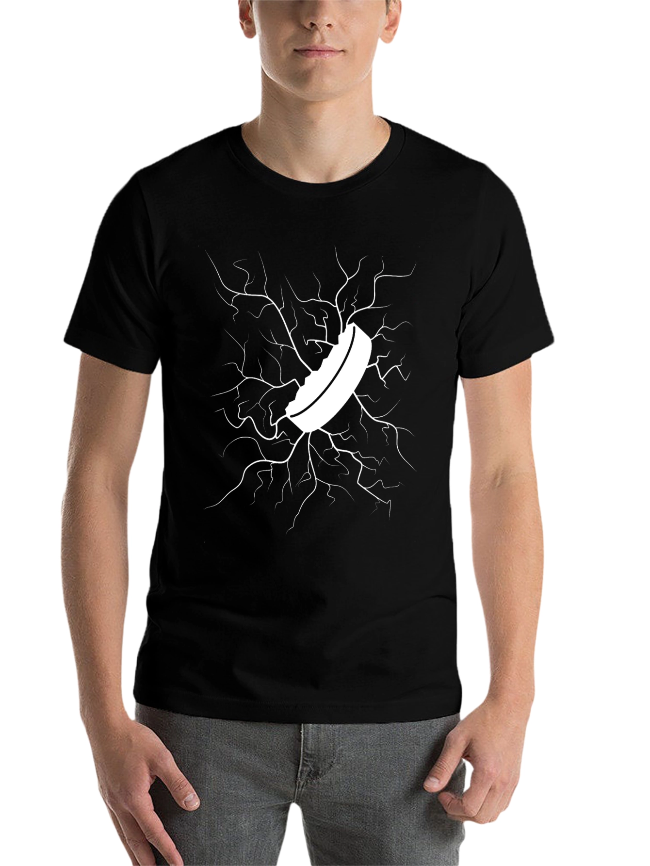 Black Cracked Ice Hockey Puck Graphic Tee - Black view 7