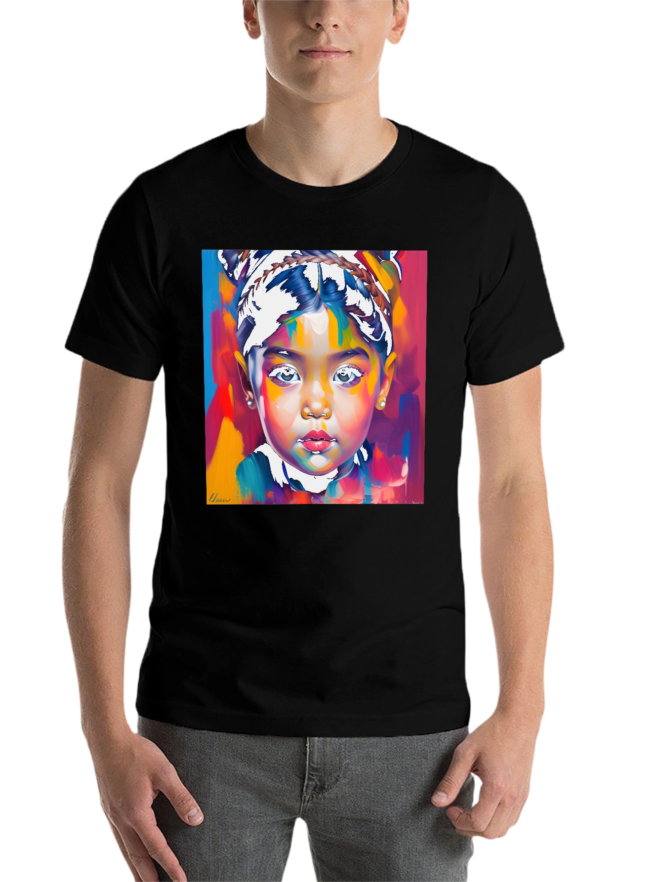 Black Artistic Child Portrait Graphic Tee - Bold & Unique view 7