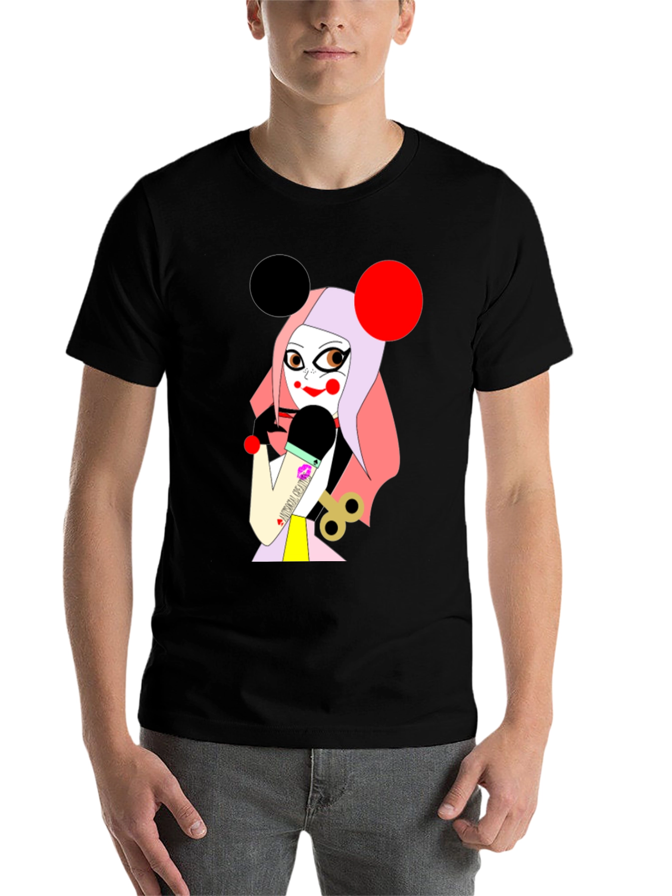 Black Unique Graphic T-Shirt: Cartoon Character view 7