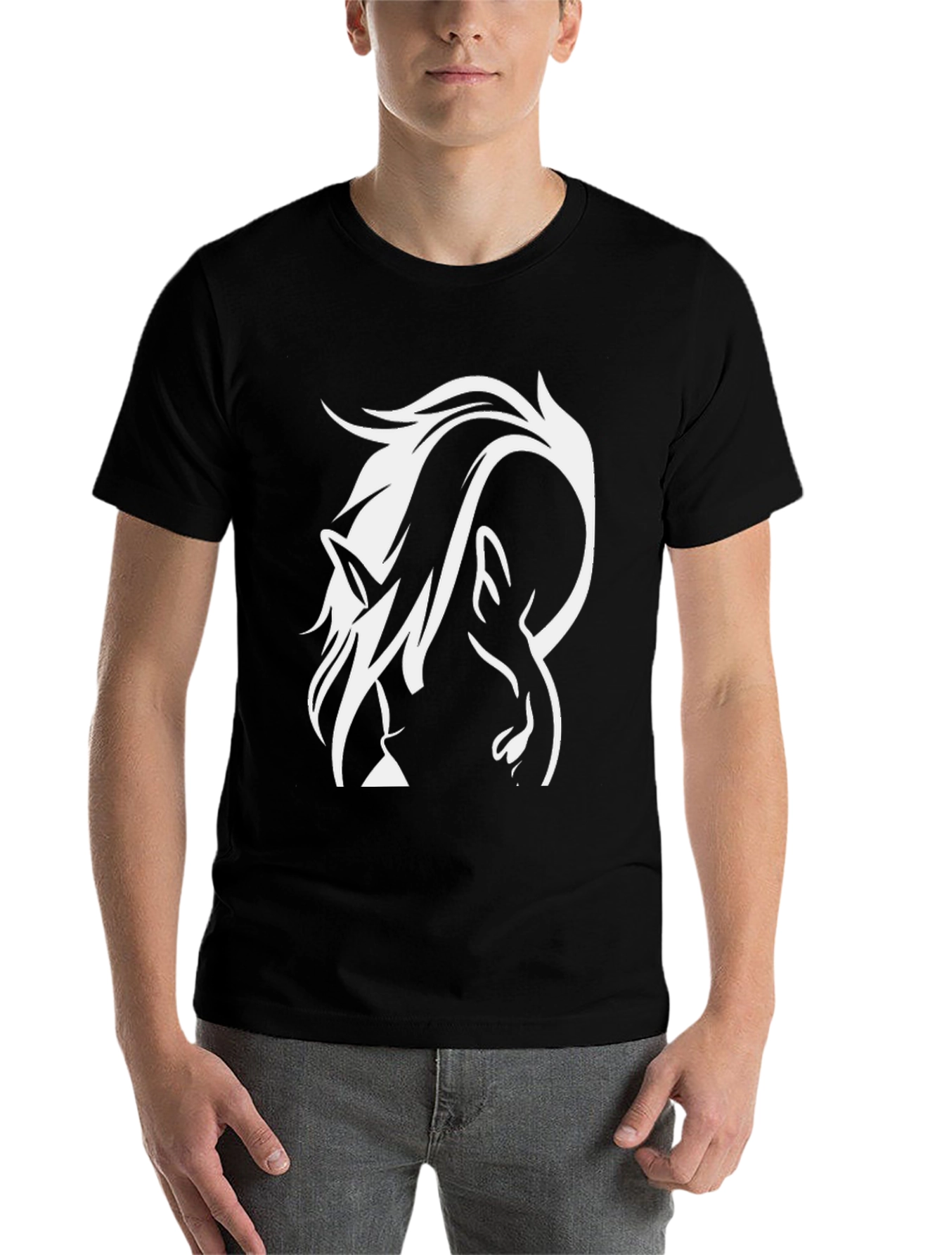 Black Abstract Horse Graphic Tee - Men's Black T-Shirt view 7
