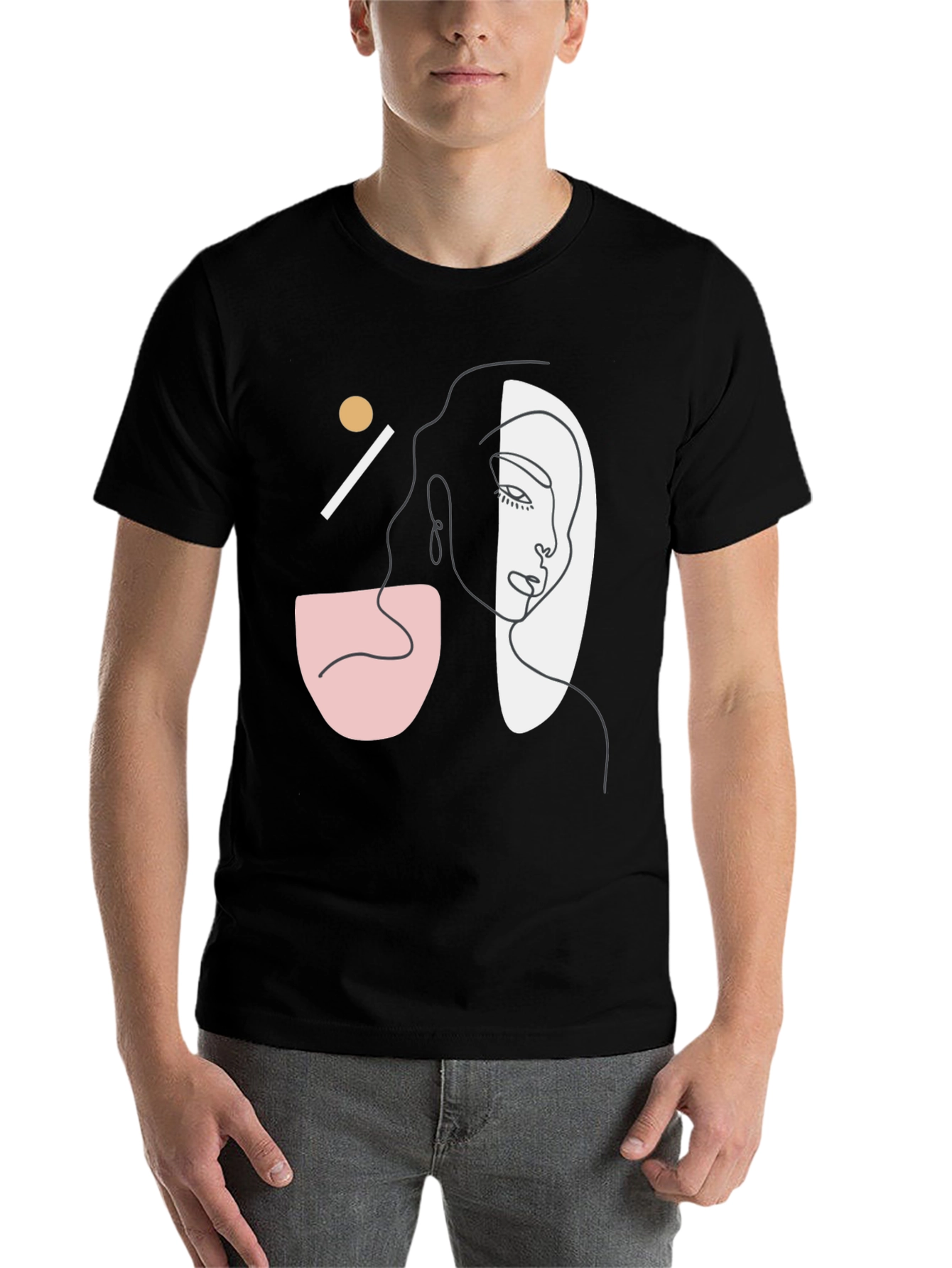 Black Abstract Face Graphic Tee - Modern Art Style view 7
