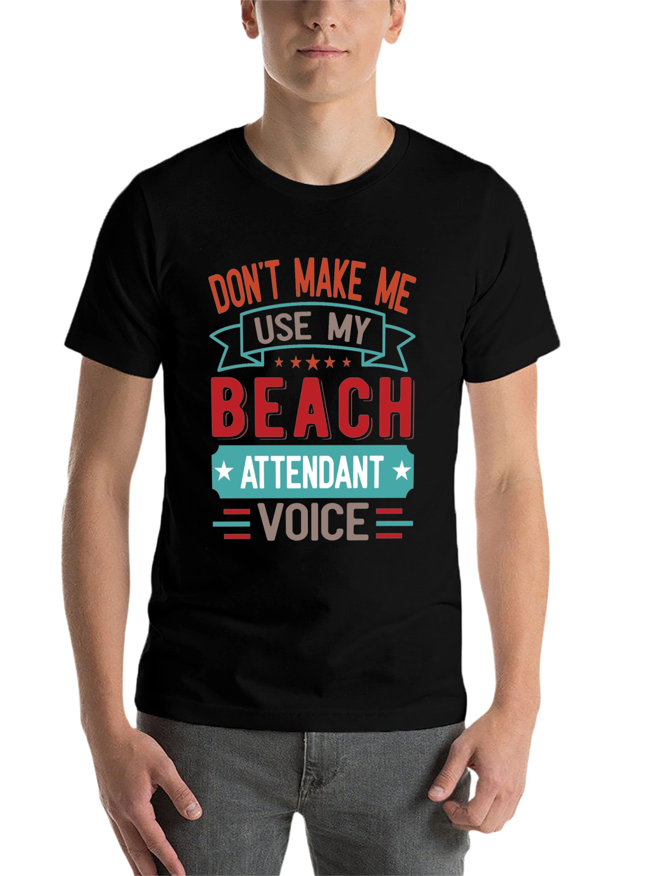 Black Beach Attendant Voice Funny T-Shirt view 7