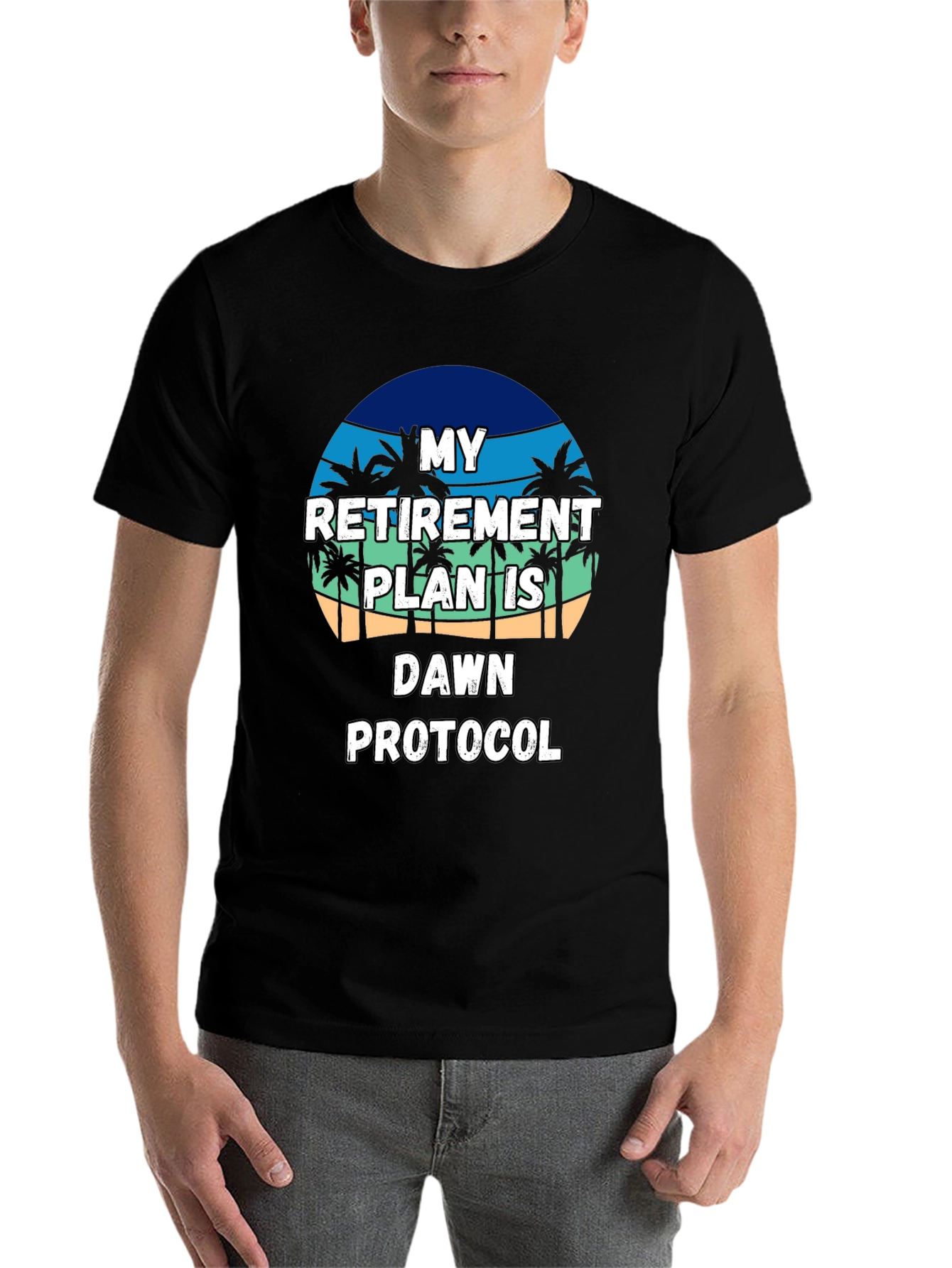 Black Retirement Plan T-Shirt: Dawn Protocol, Beach Vibes view 7
