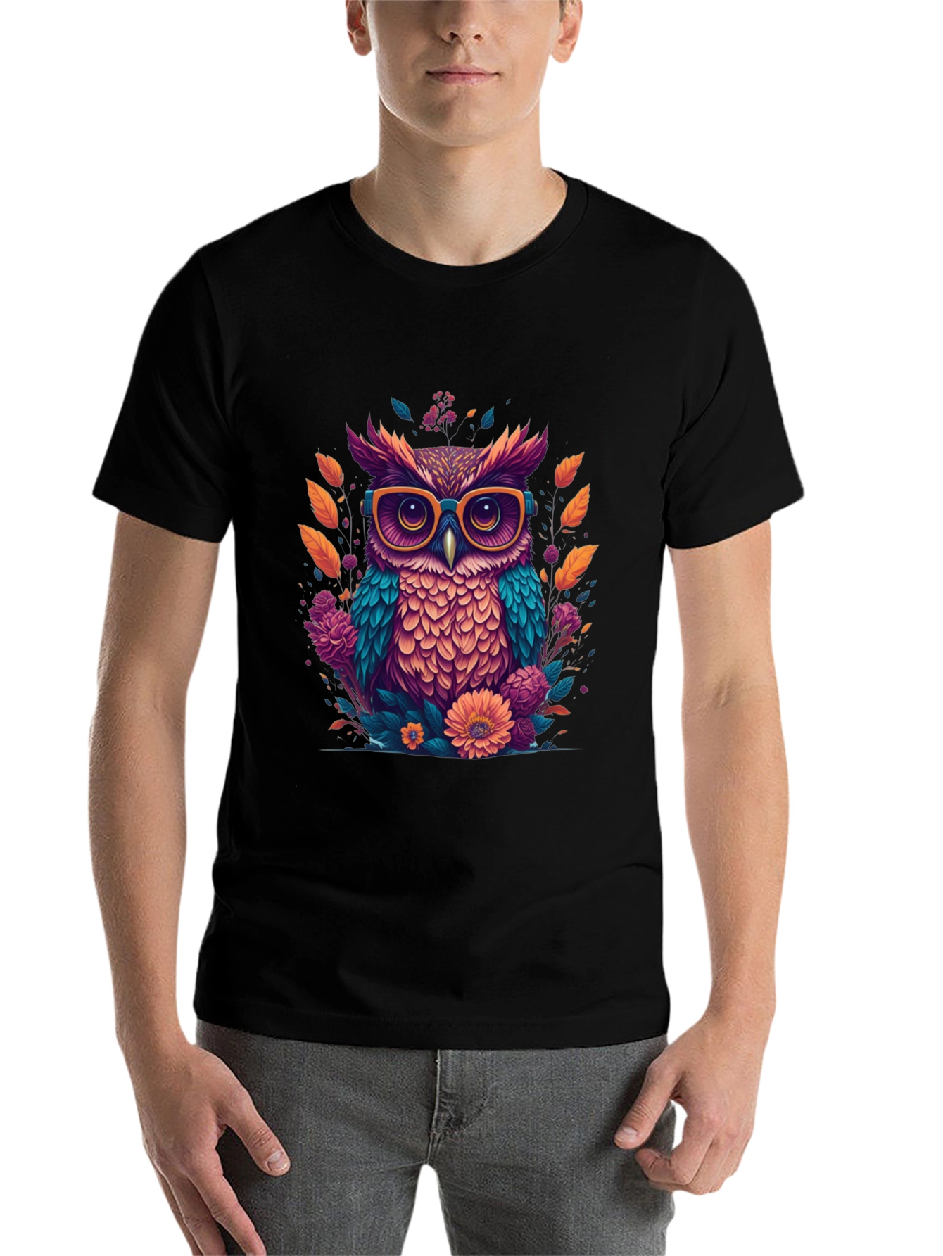 Black Owl with Glasses Graphic Tee view 7