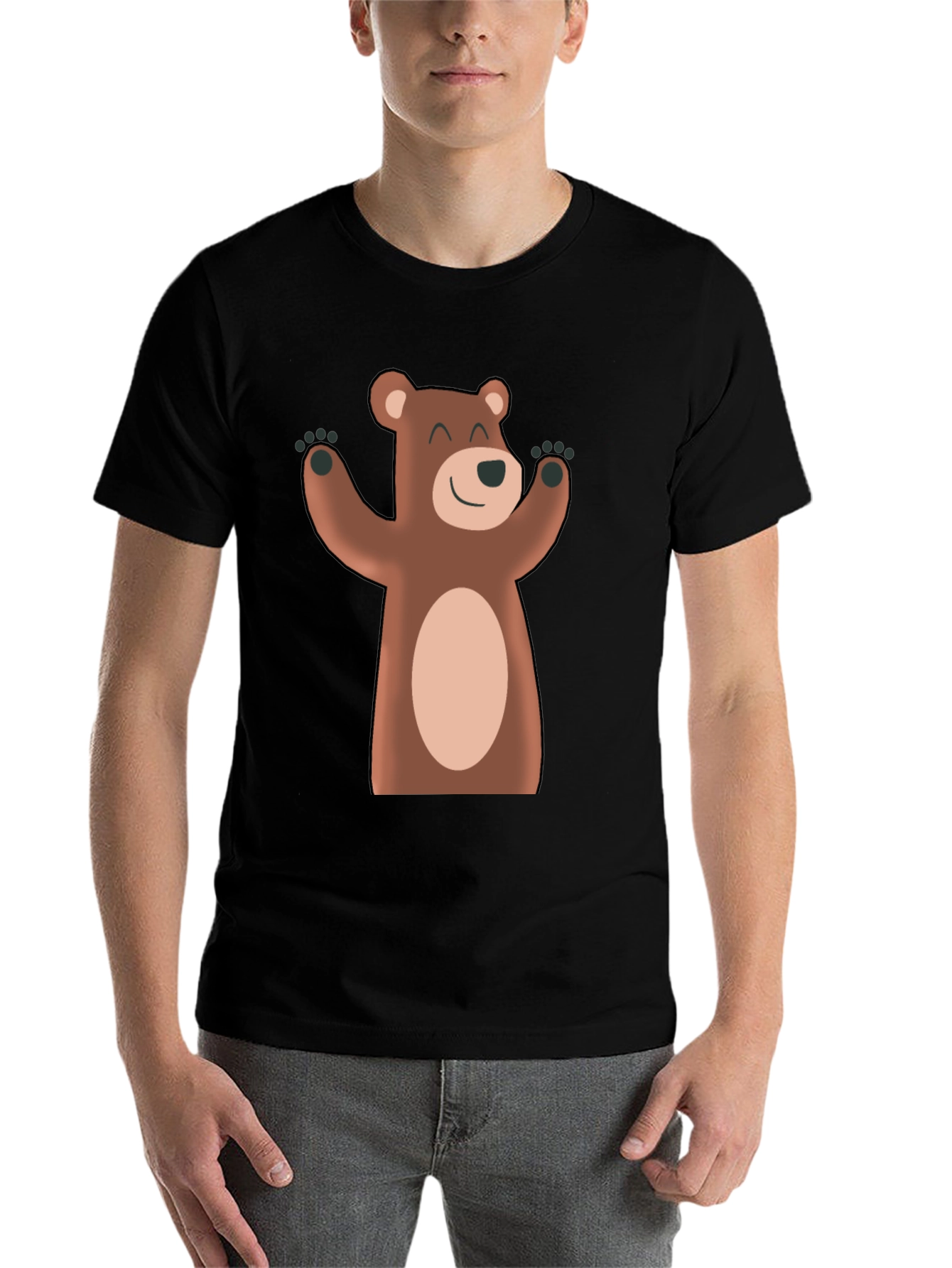 Black Cute Cartoon Bear Black T-Shirt view 7