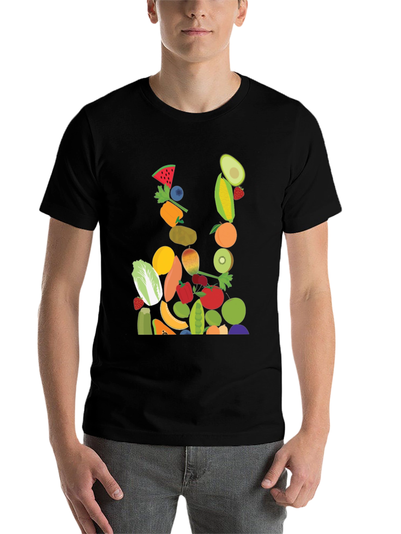 Fruit & Veggie Print Black T-Shirt - 7