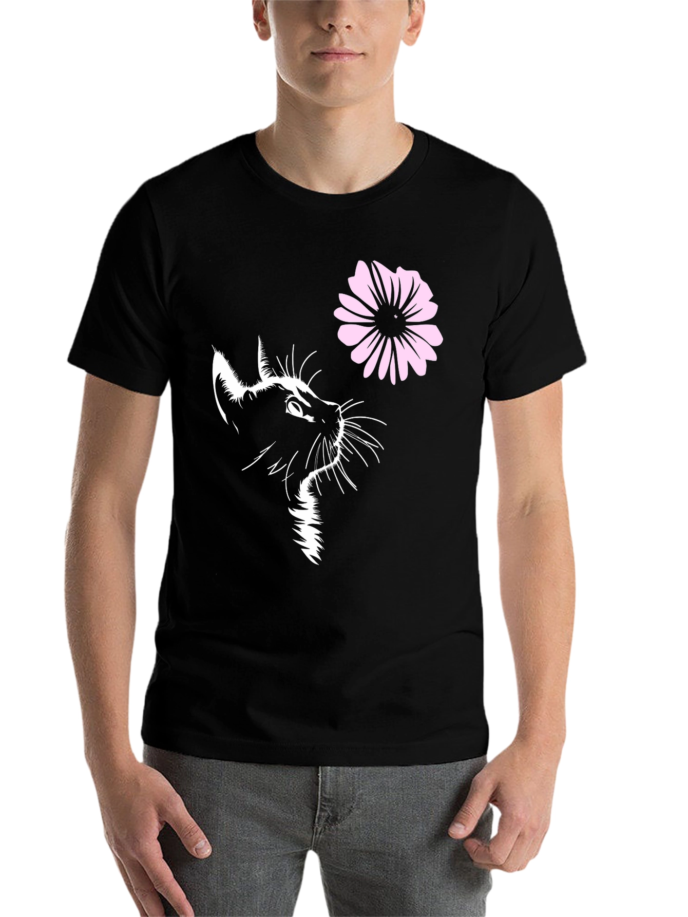 Black Black Cat & Flower Graphic T-Shirt view 7