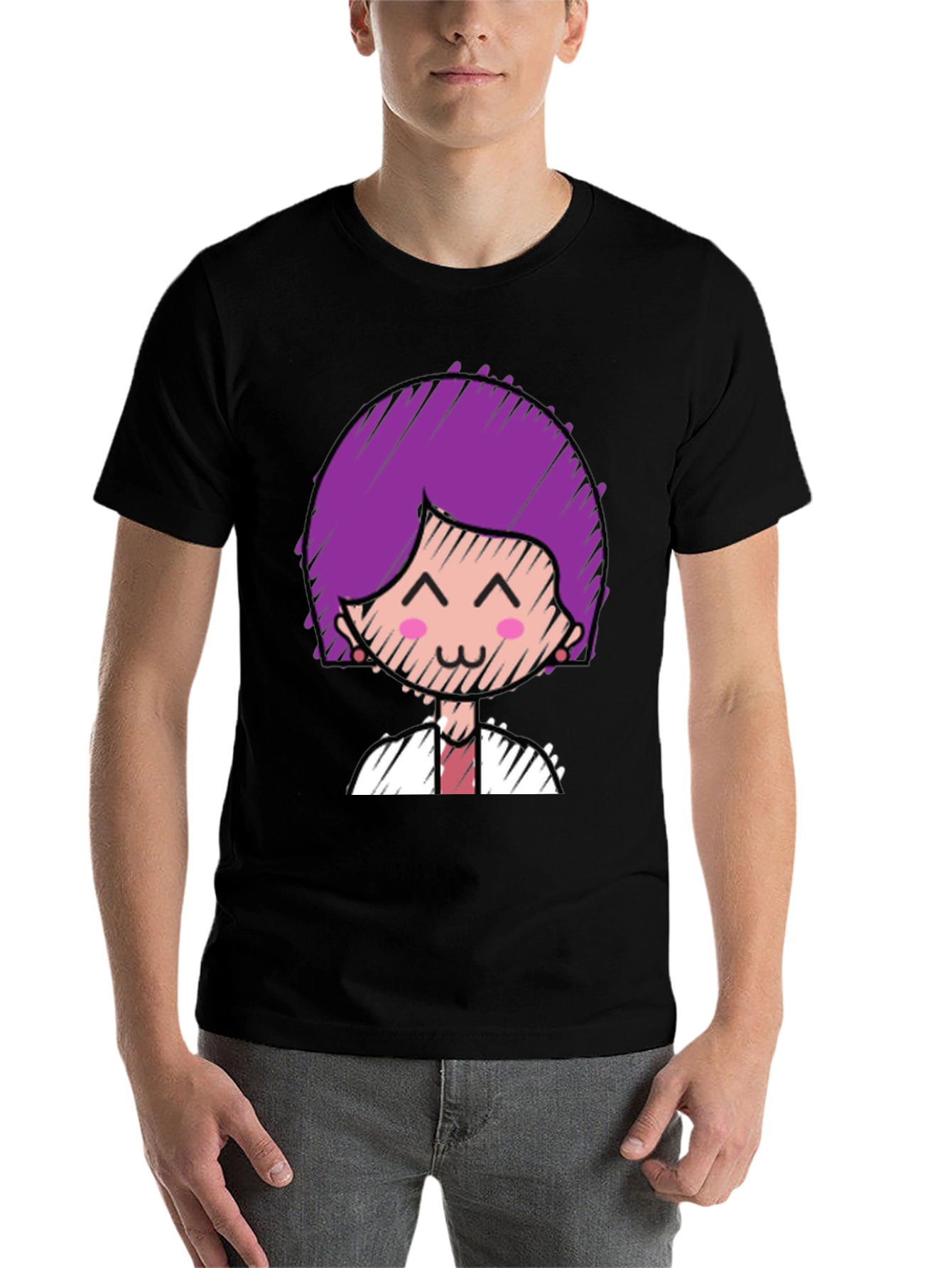 Black Cute Character Graphic Tee - Black Cotton Blend view 7