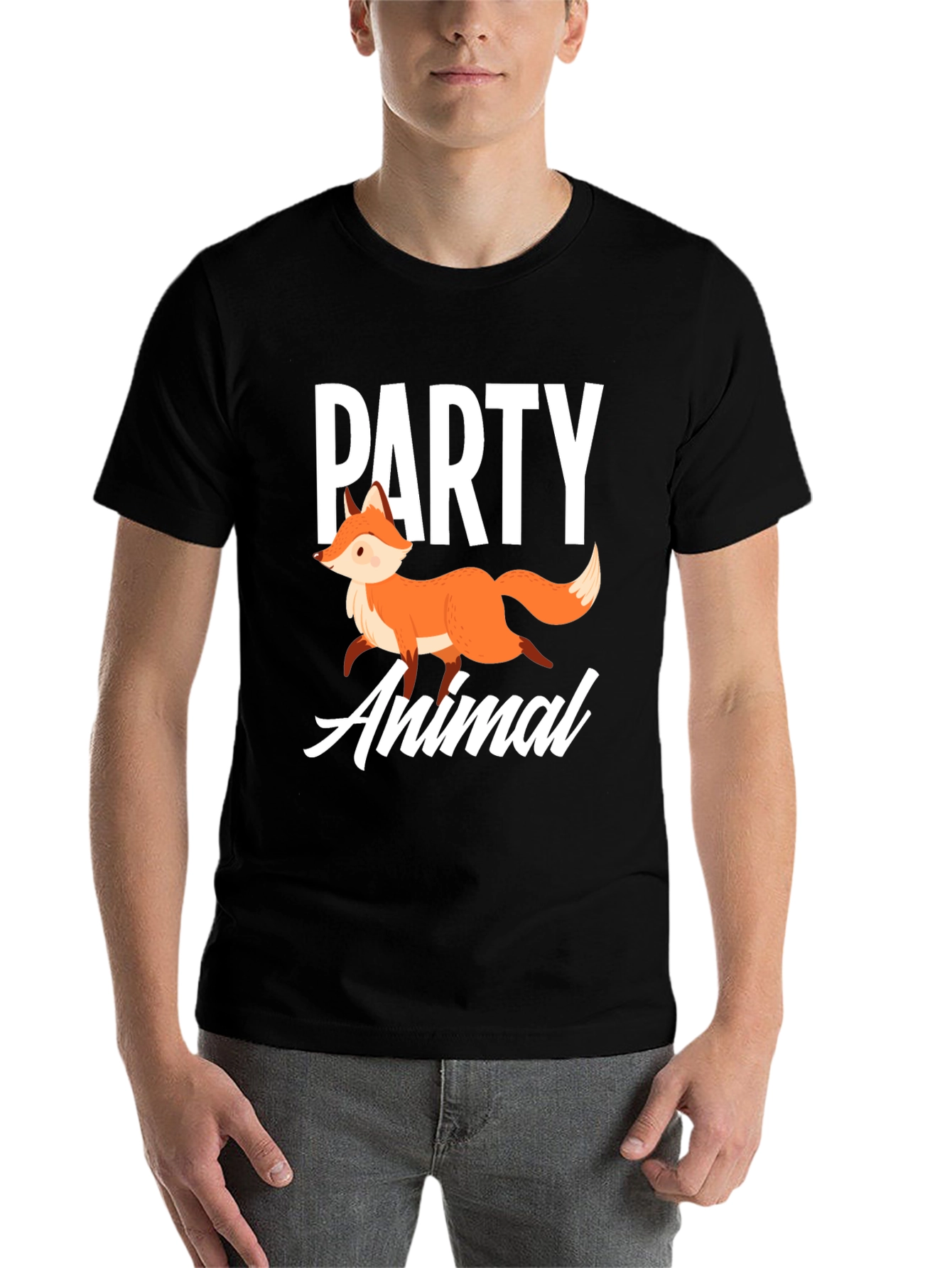Black Party Animal Fox Graphic T-Shirt - Unisex view 7