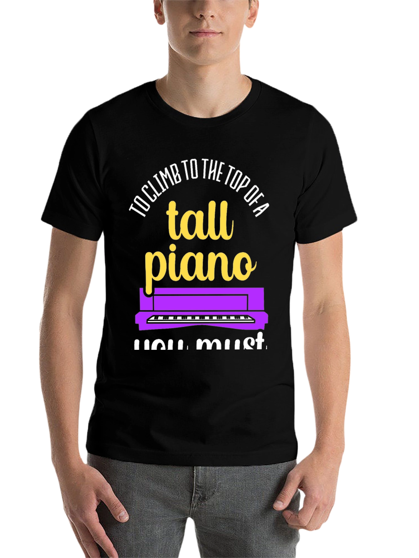 Black Tall Piano Graphic Tee - Musician's Novelty Shirt view 7