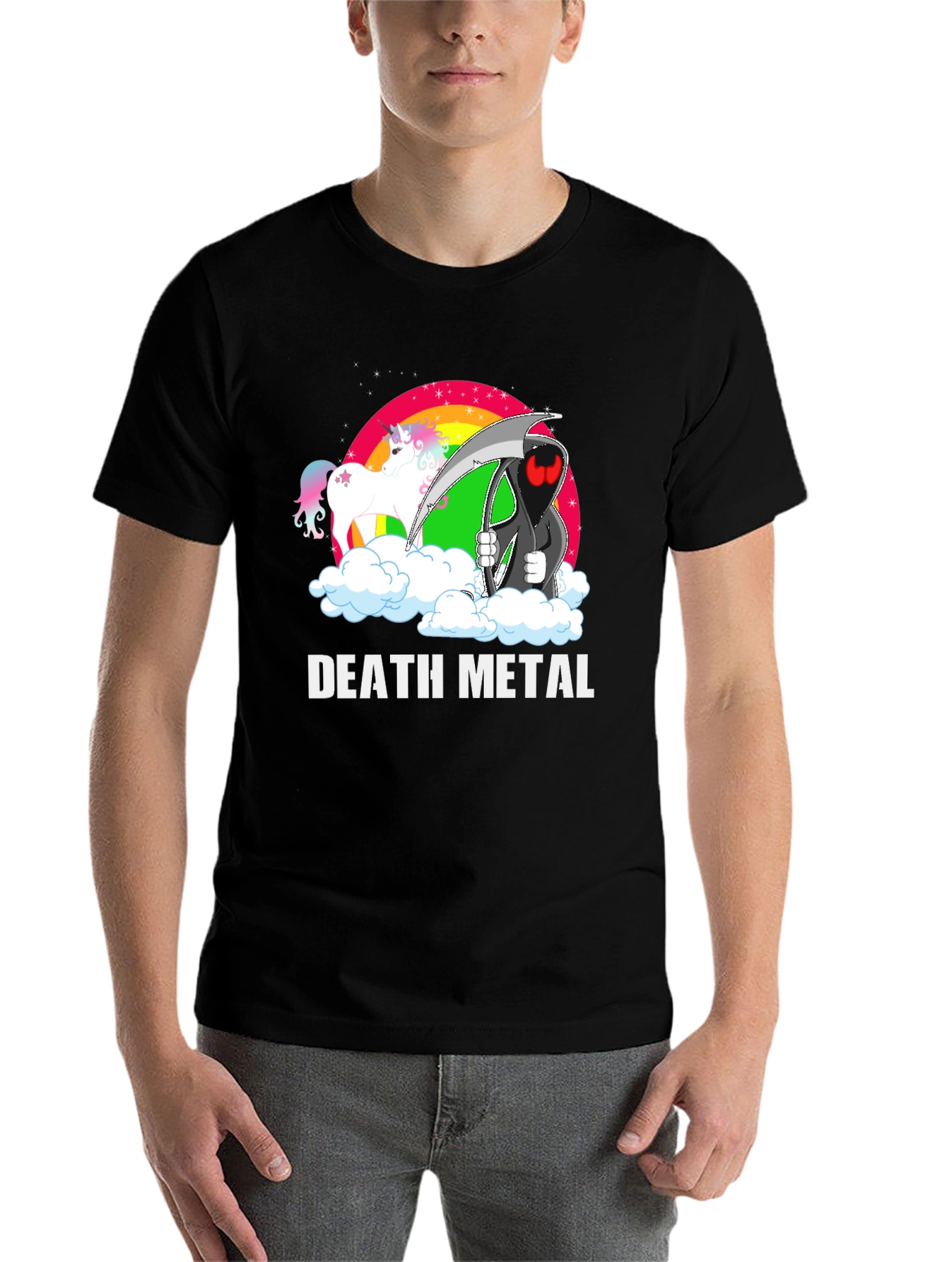 Black Death Metal Unicorn Graphic T-Shirt view 7