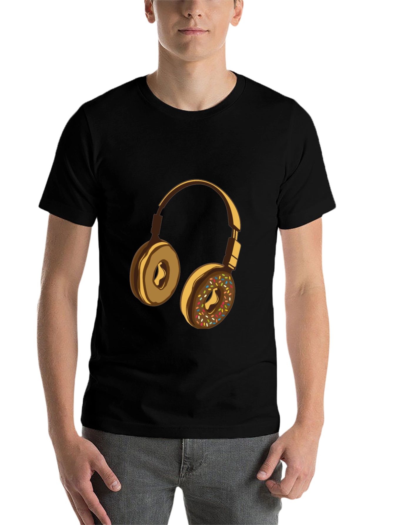 Black Donut Headphones Graphic Tee - Music Lover's Shirt view 7
