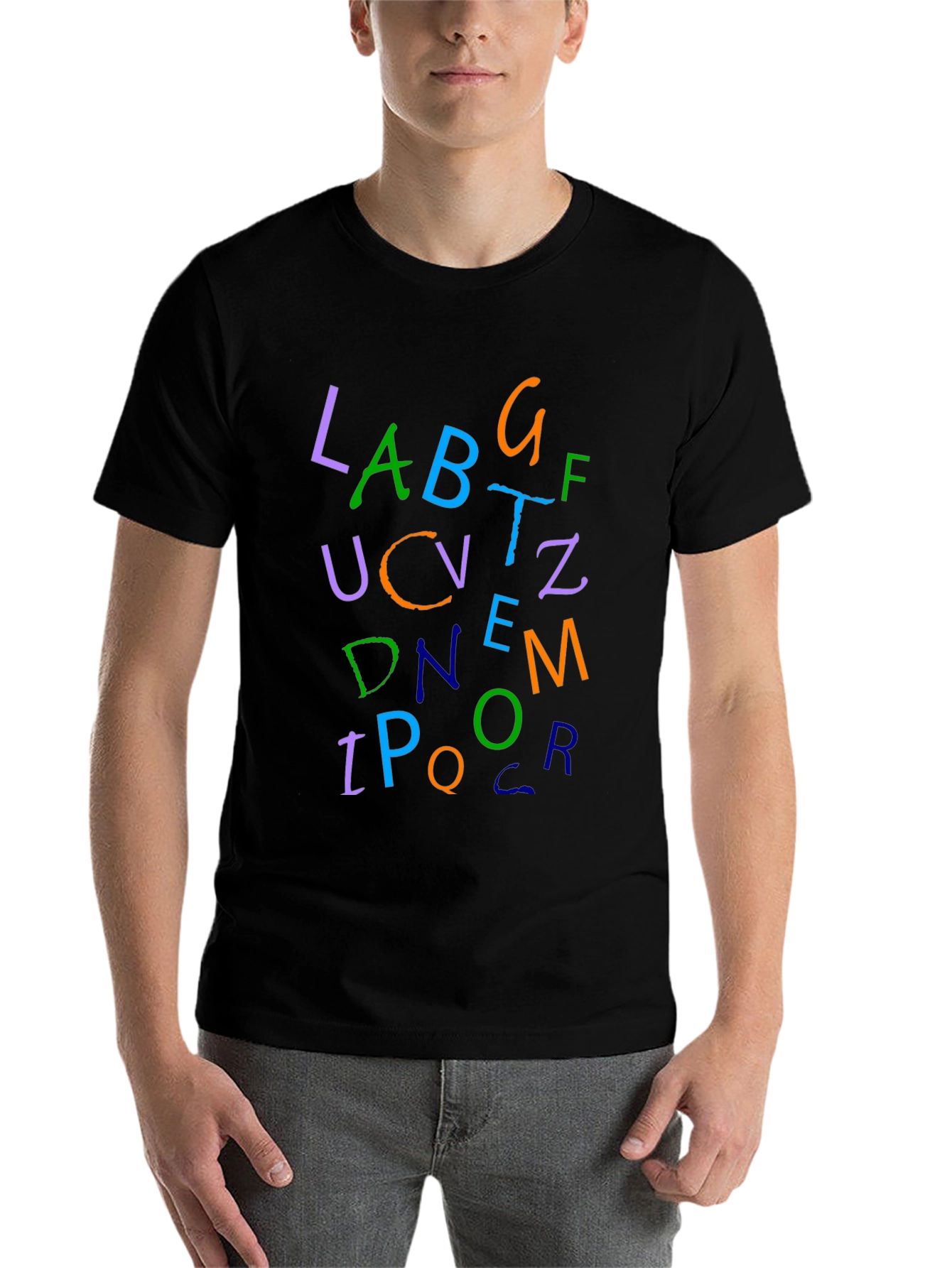 Black Colorful Alphabet Letter Print Black T-Shirt view 7