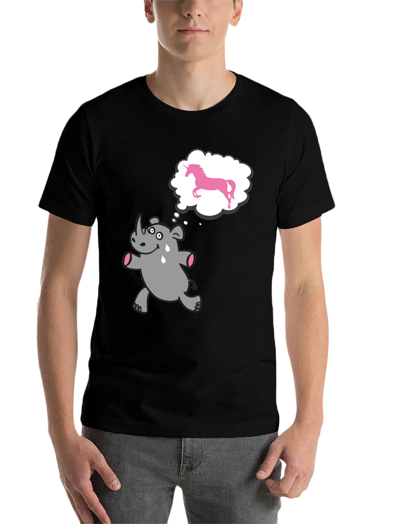 Black Funny Rhino Unicorn Dream Black T-Shirt view 7